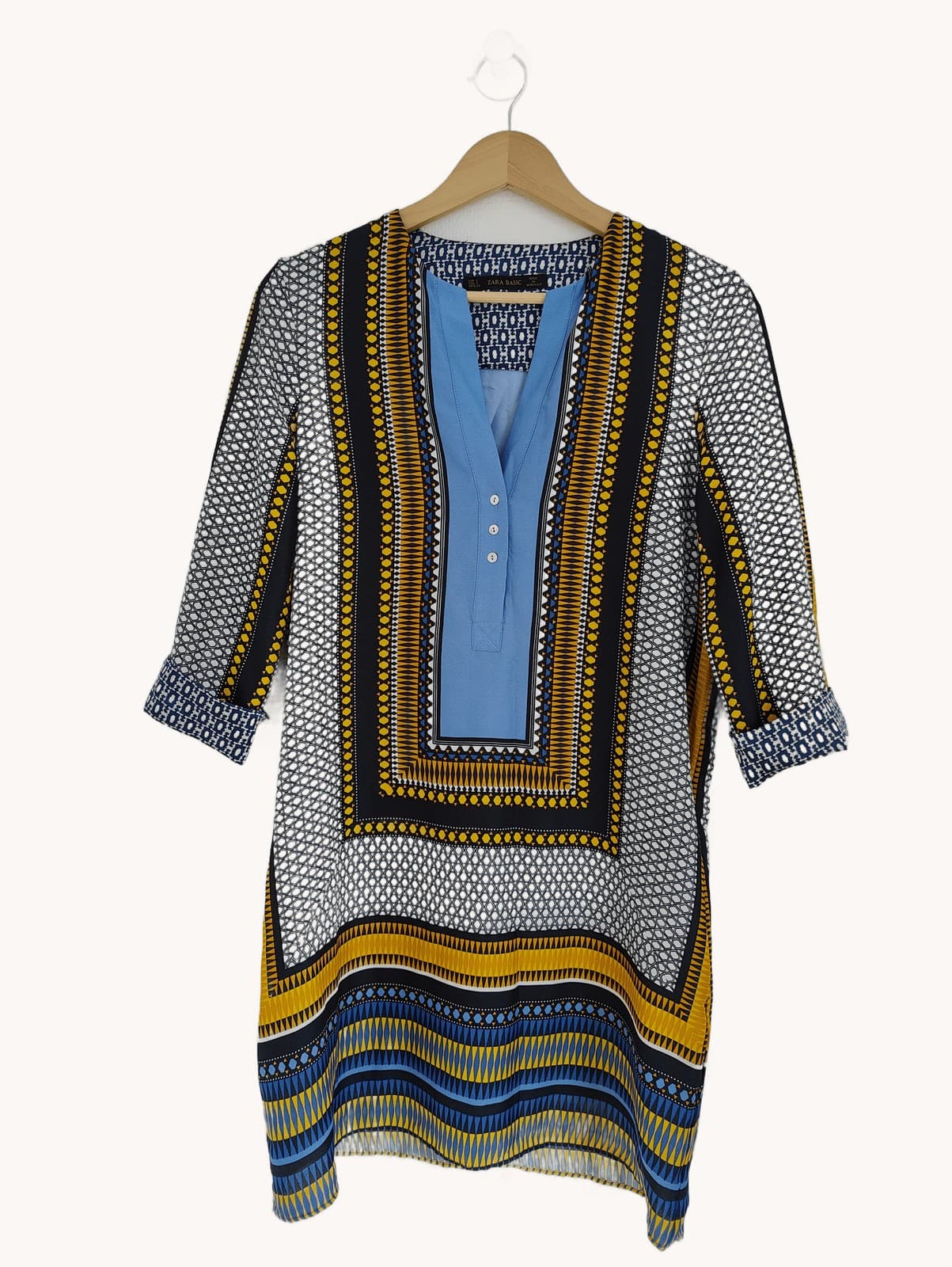 Blue geometric print dress/shirt — Zara