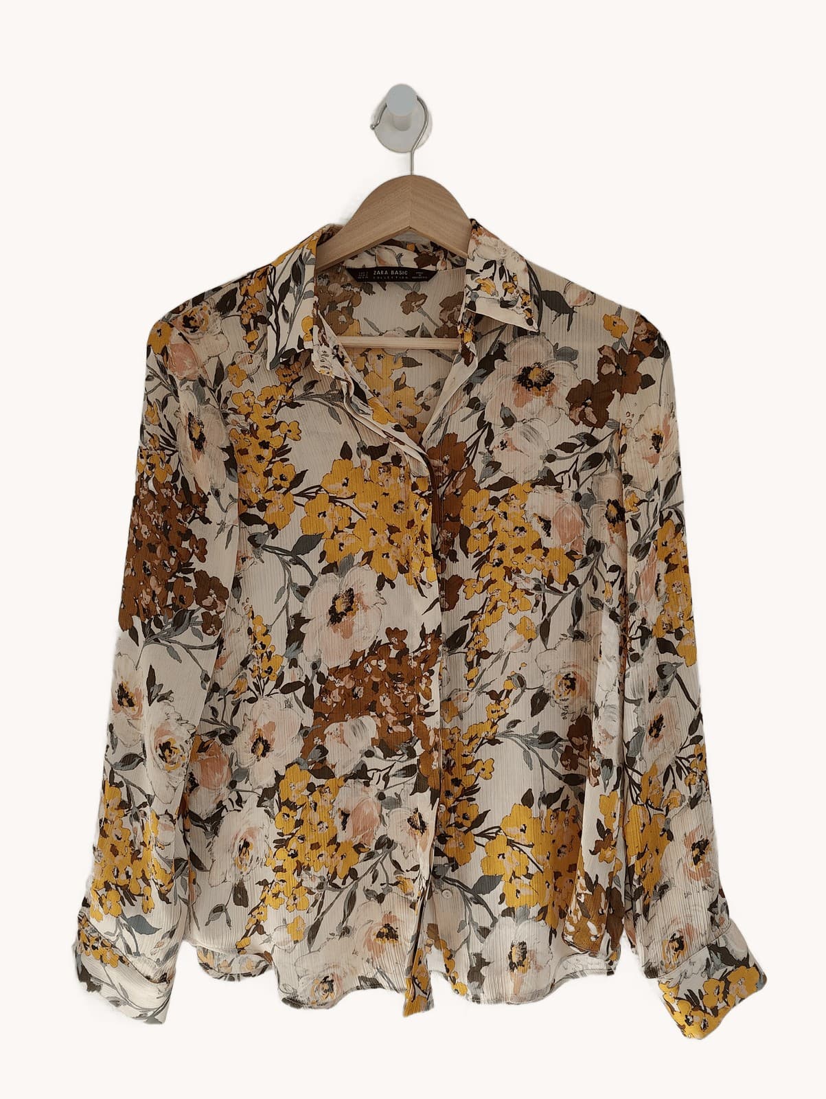 Mustard and cream floral collared shirt — Zara Basic Collection
