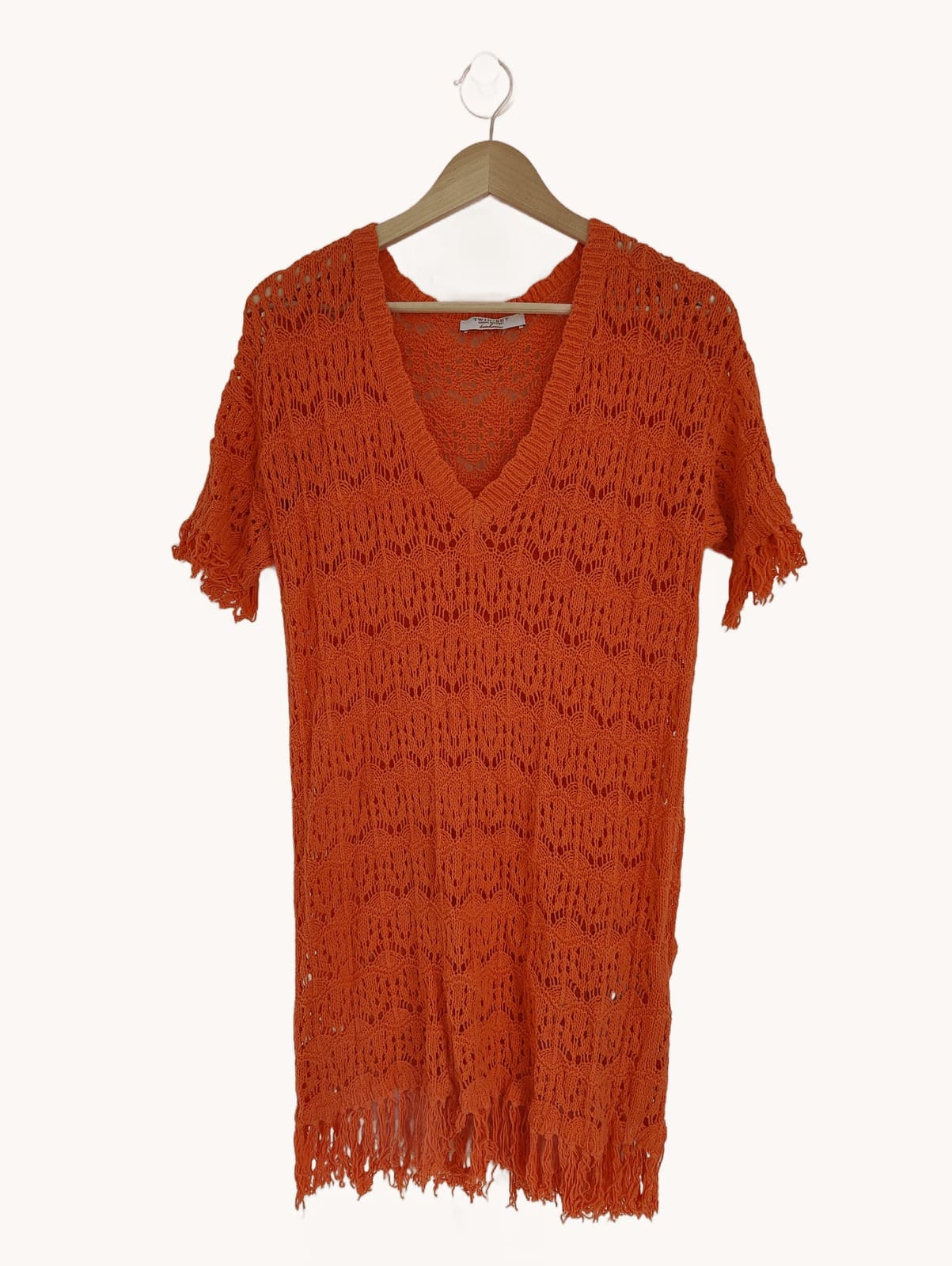 Robe Twinset orange en maille ajourée à franges – Taille S — photo 1