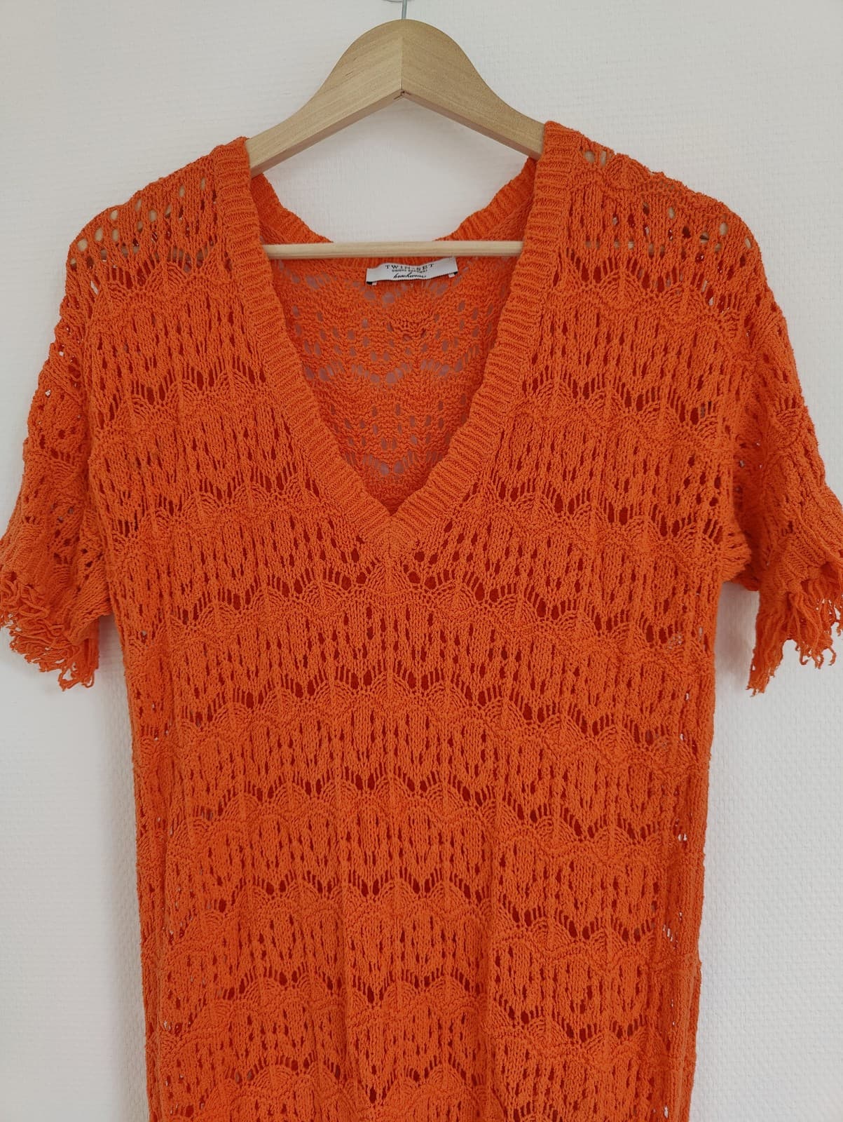 Robe Twinset orange en maille ajourée à franges – Taille S — photo 2