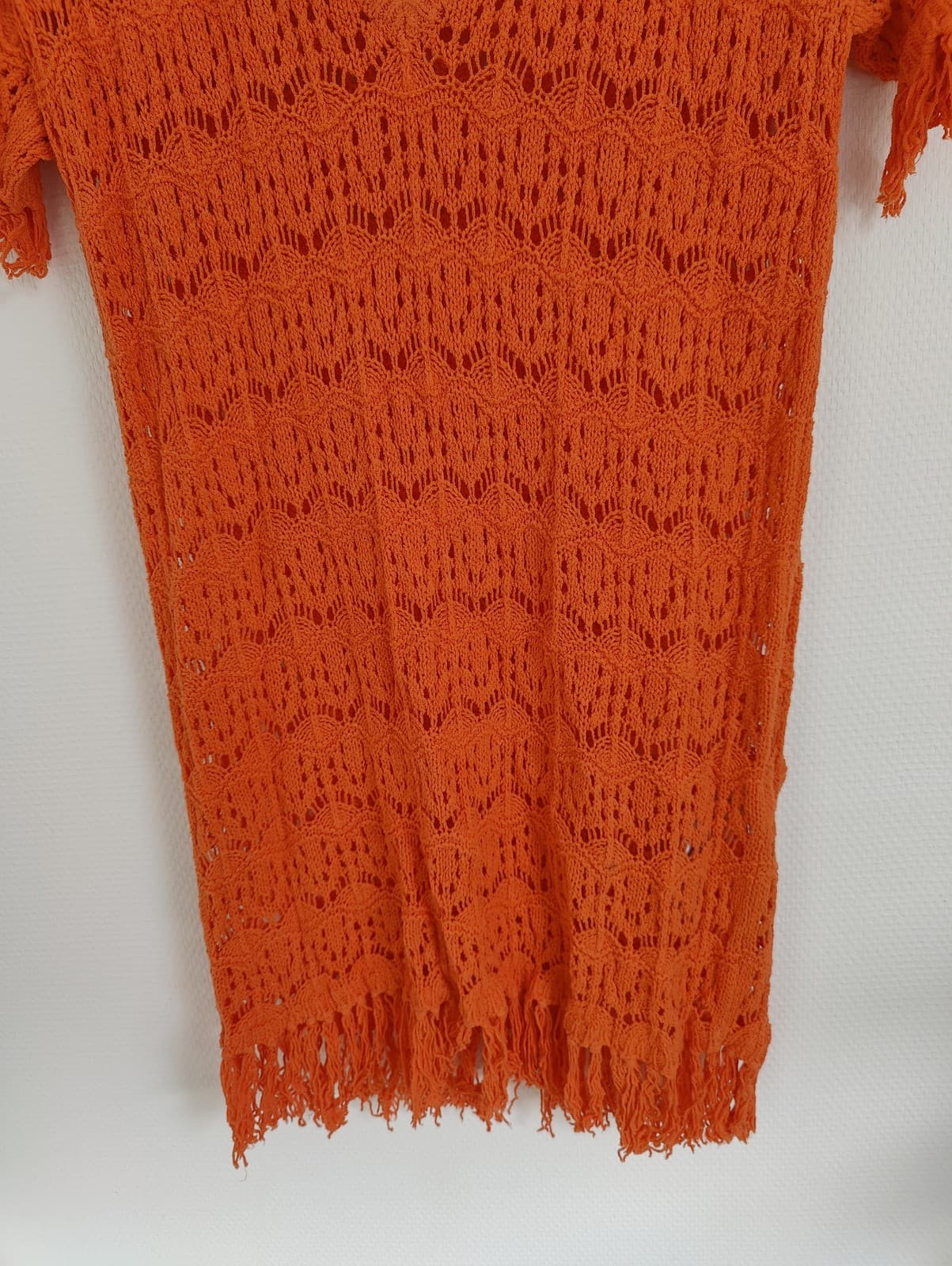 Robe Twinset orange en maille ajourée à franges – Taille S — photo 4