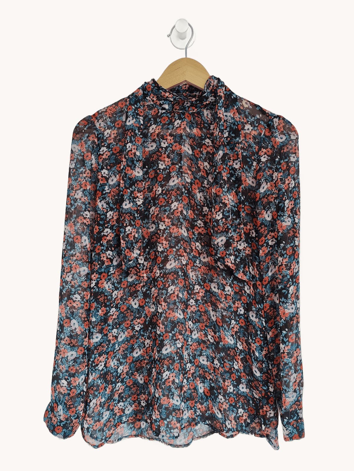 Blusa florida transparente com gola laço Zara – Tamanho M