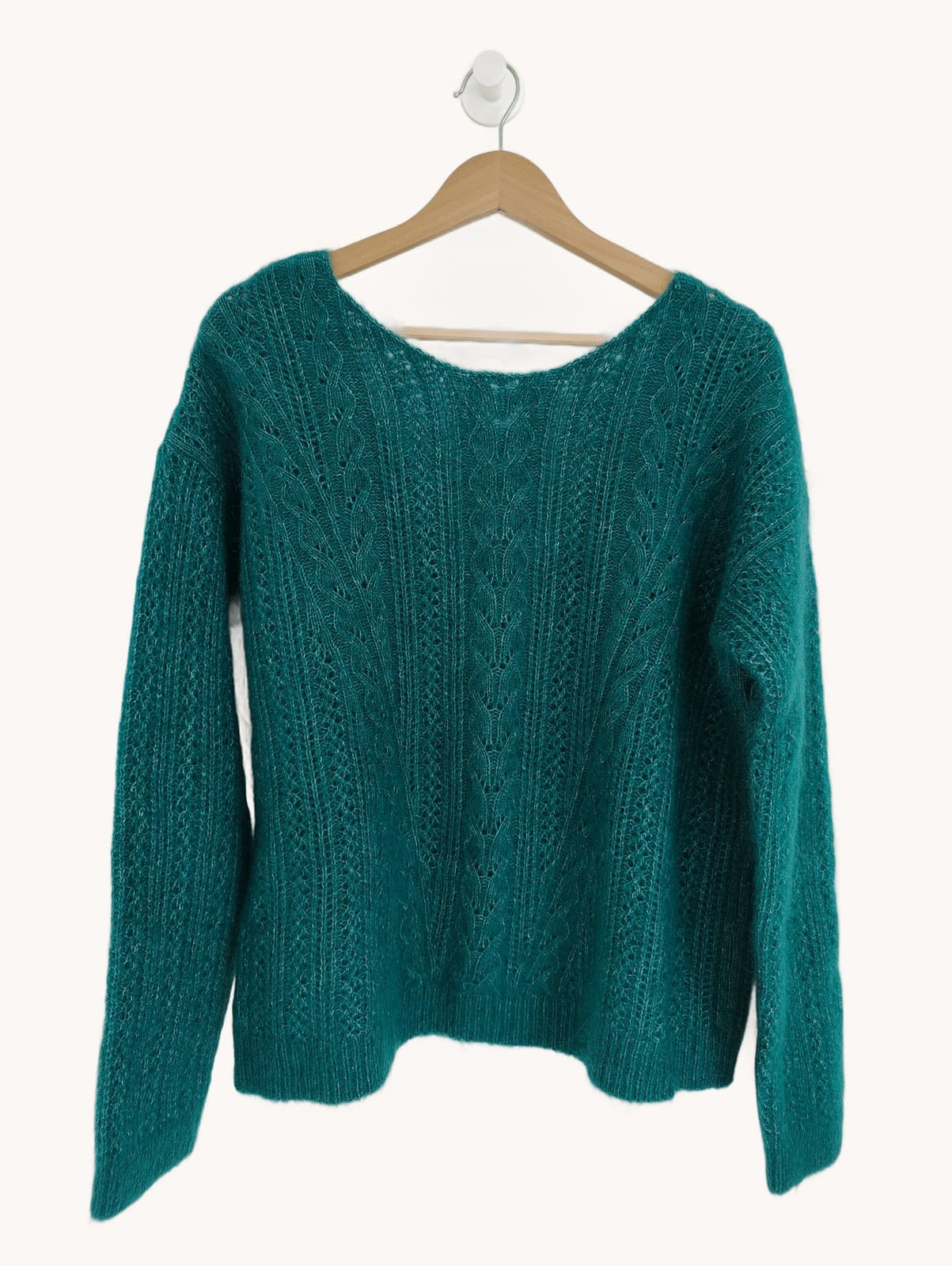 Emerald green V-neck pointelle knit sweater — Sézane