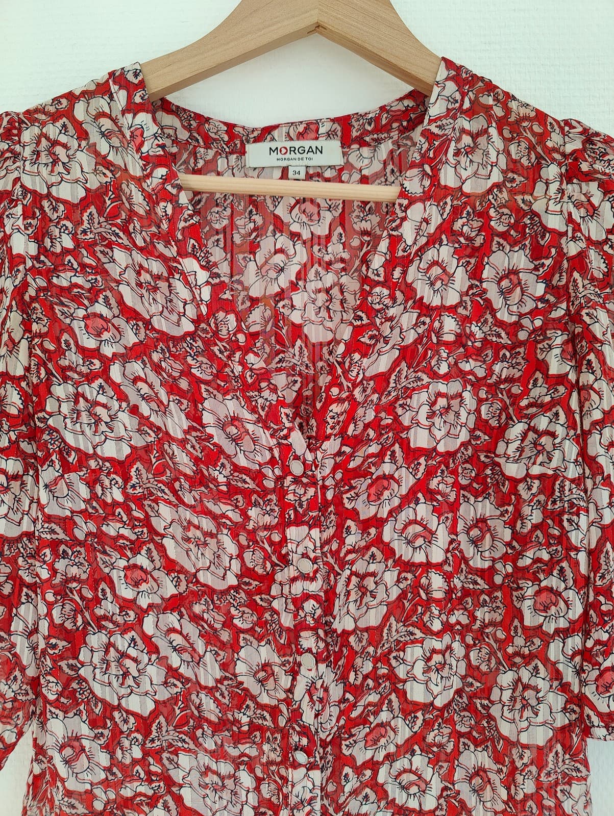 Blouse Morgan fleurie rouge et blanche – Taille XS — photo 2