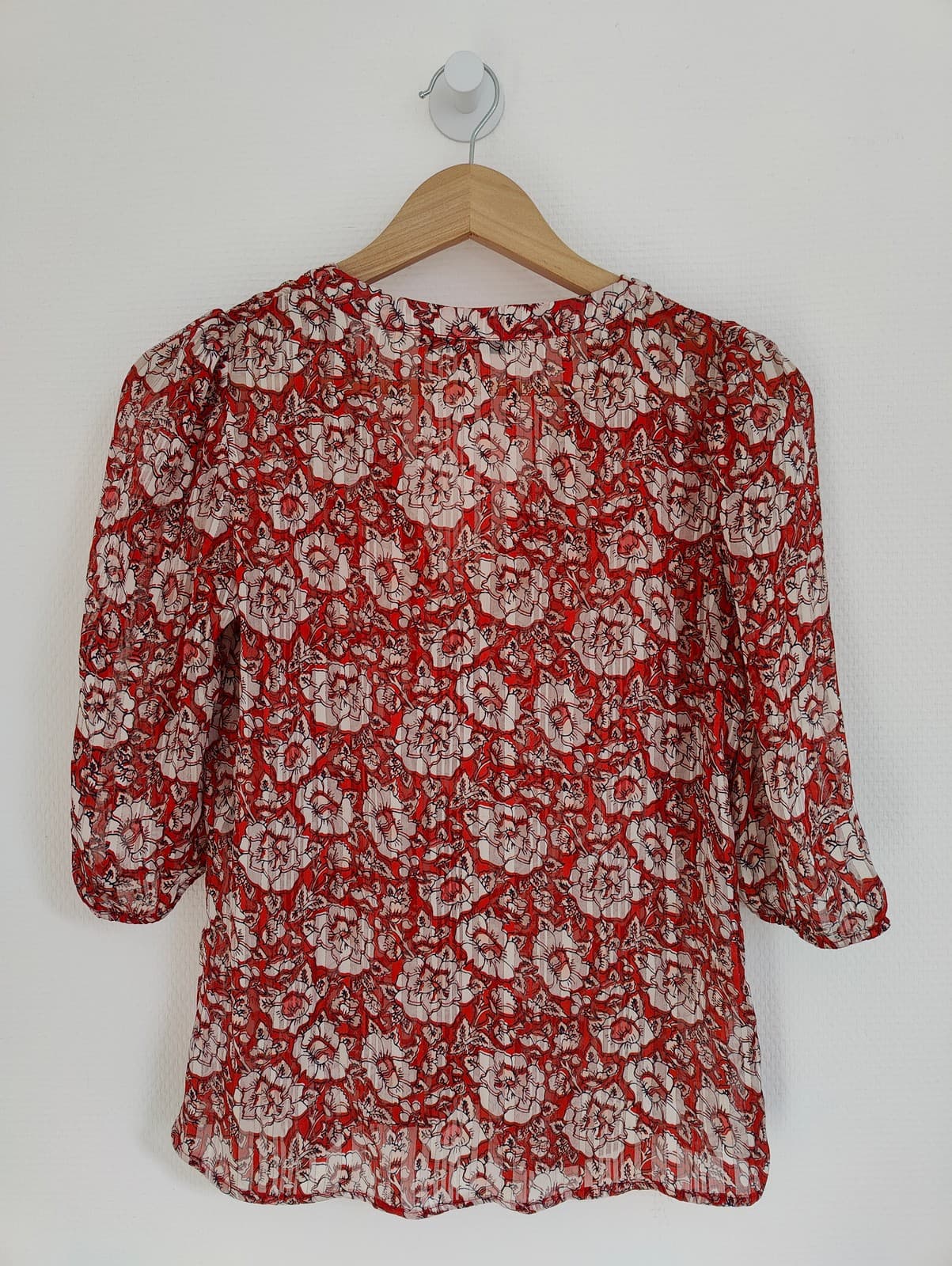Blouse Morgan fleurie rouge et blanche – Taille XS — photo 5