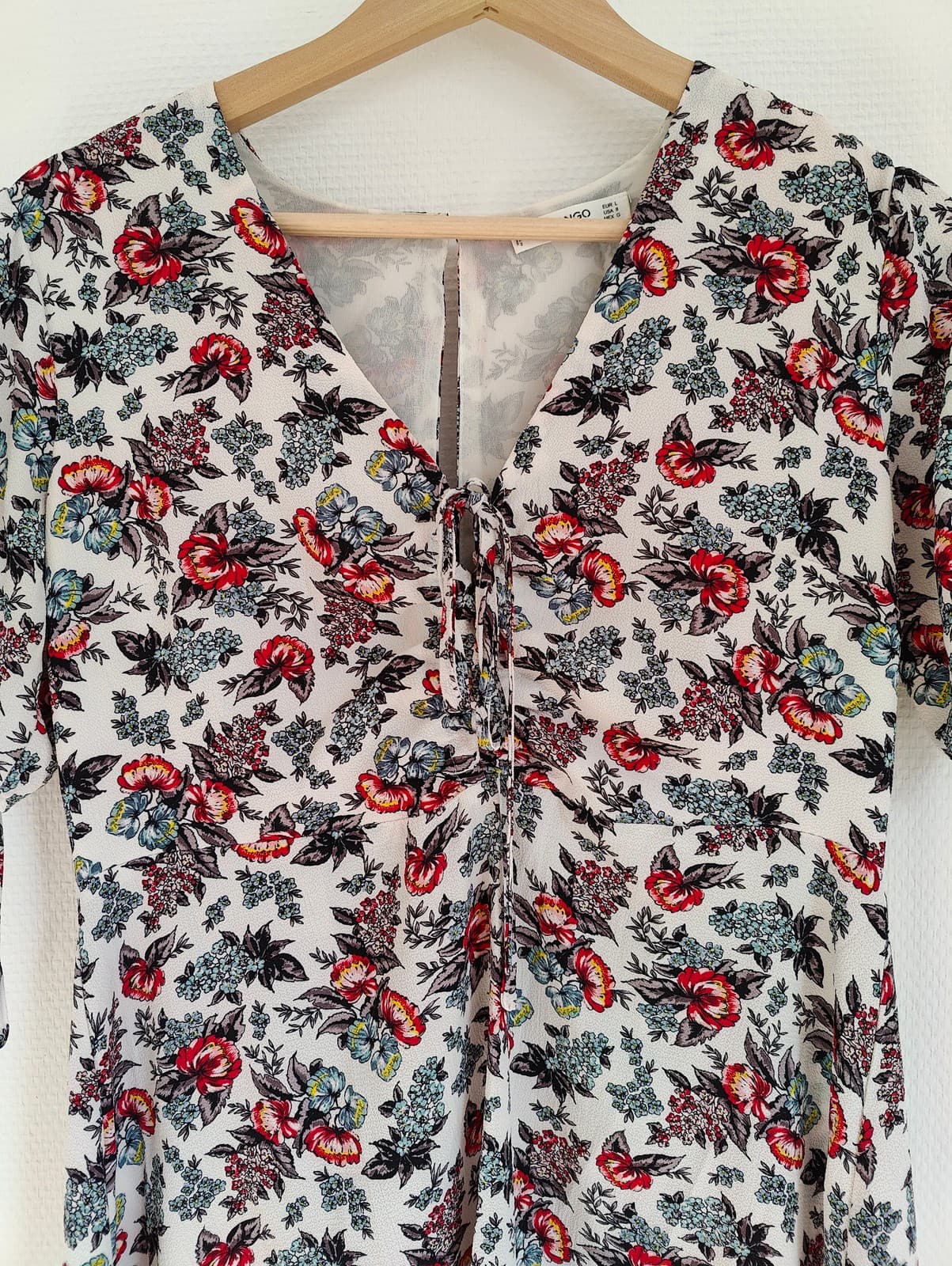 Robe courte fleurie à laçage écrue Mango – Taille L — photo 2