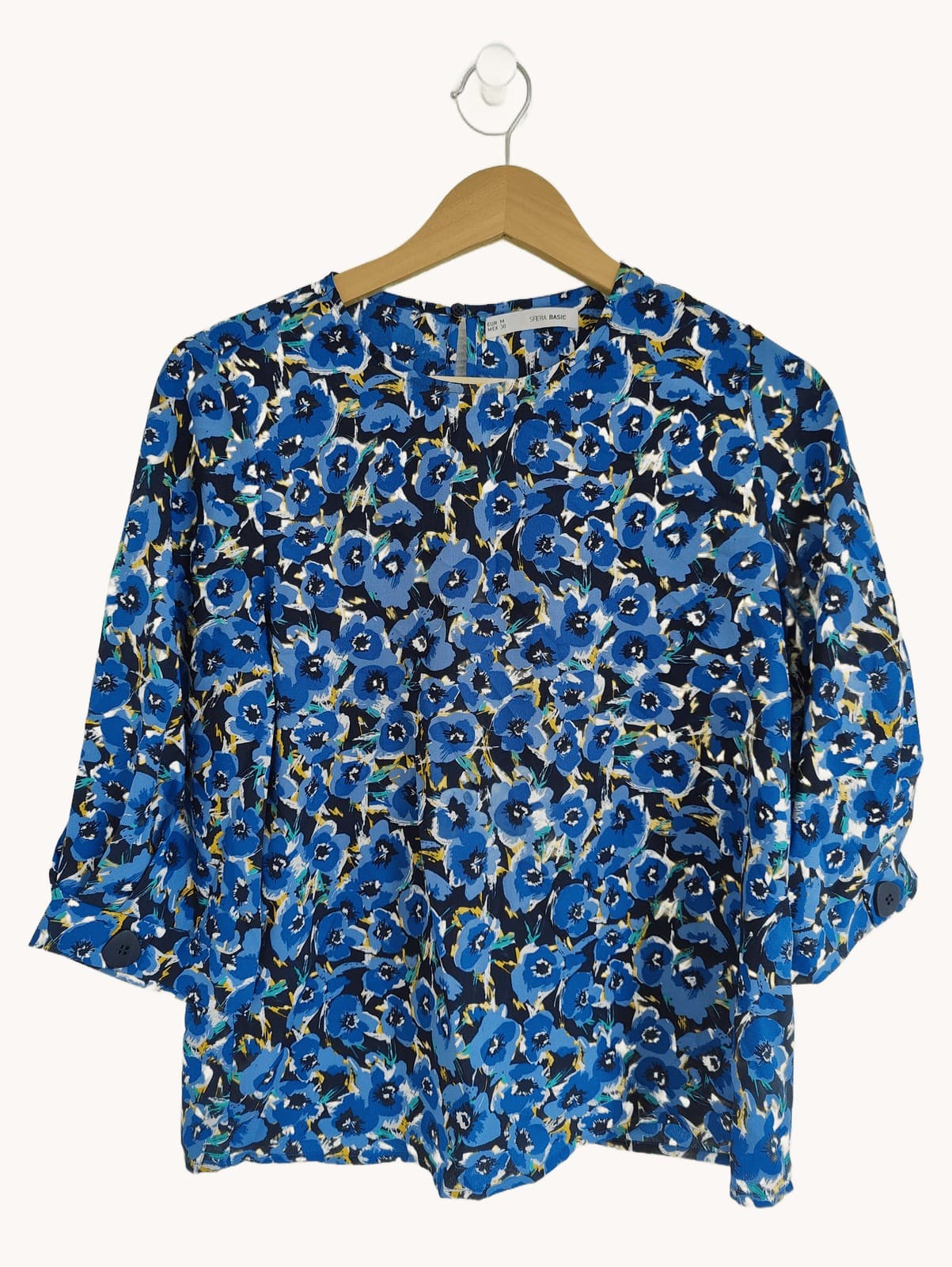 Blouse fleurie bleue à manches 3/4 Sfera – Taille M — photo 1