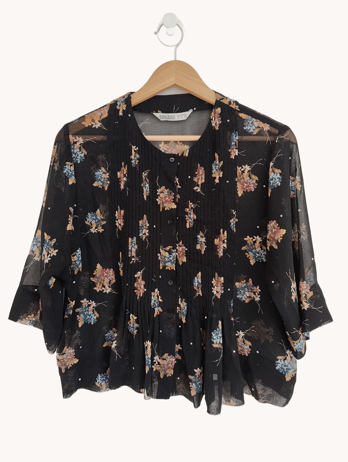 Blouse fleurie noire manches 3/4 Zara – Taille S — photo 1