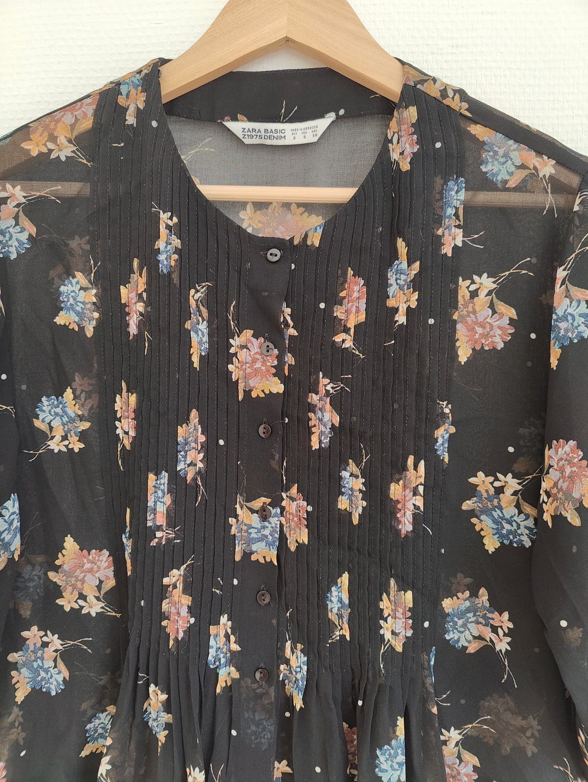 Blouse fleurie noire manches 3/4 Zara – Taille S — photo 2