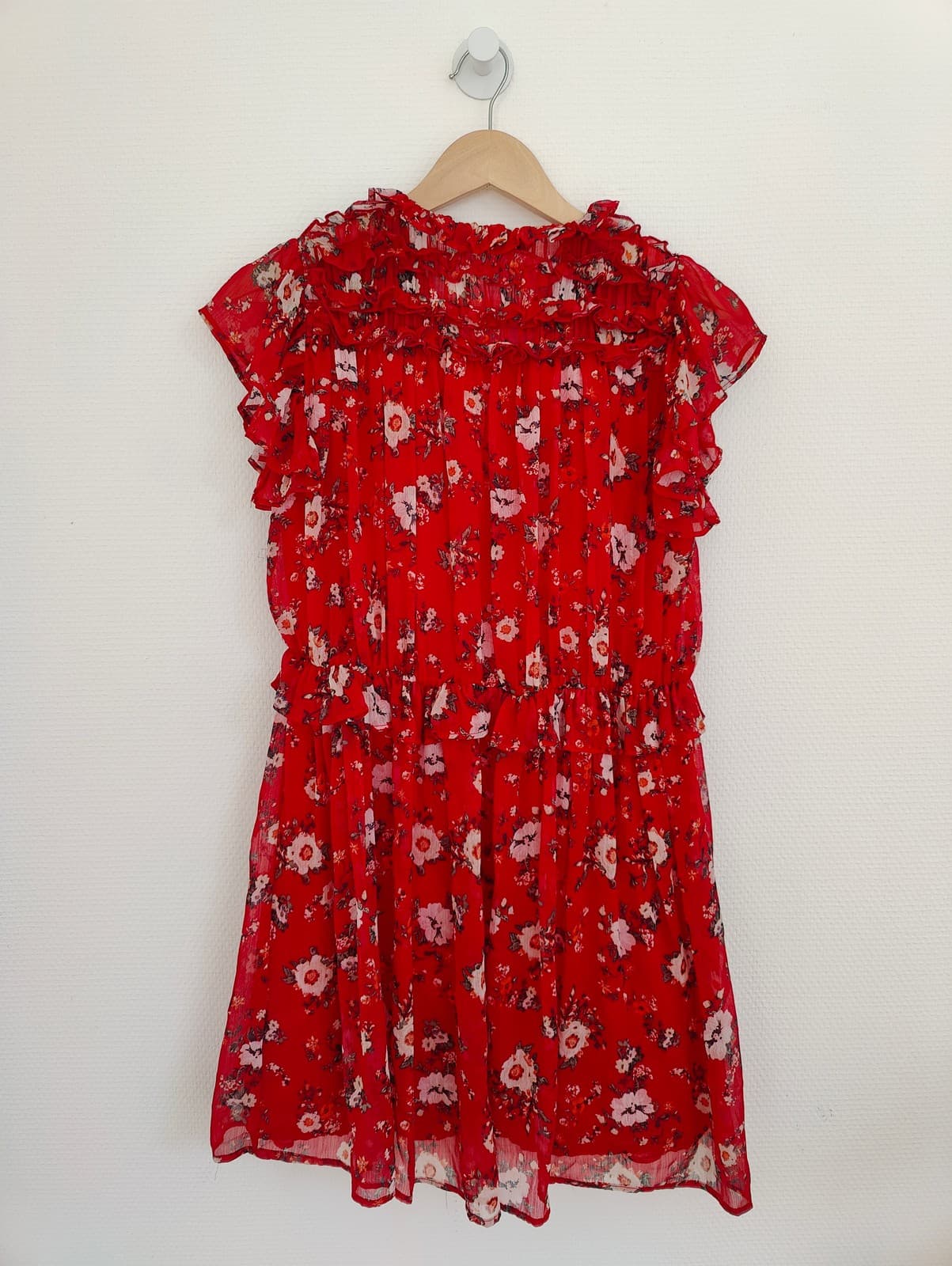 Robe fleurie rouge en mousseline à volants Zara – Taille XS — photo 5