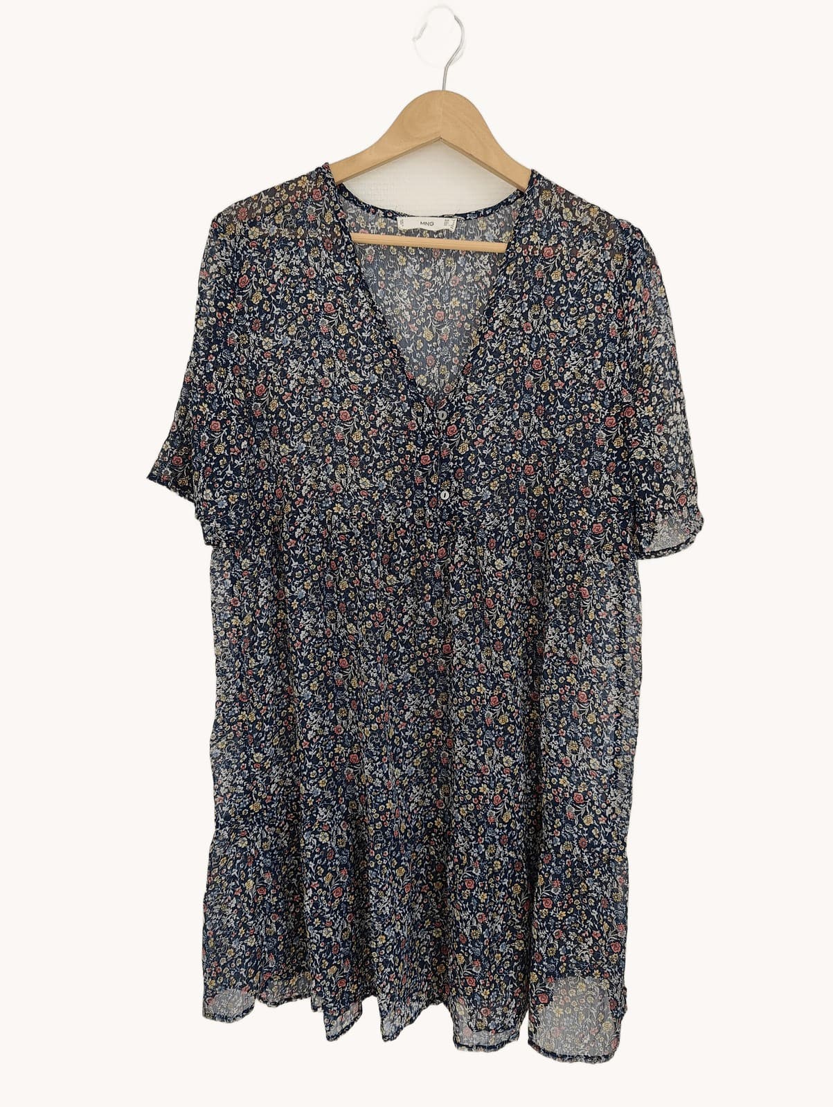 Robe courte fleurie marine à col V Mango – Taille M — photo 1