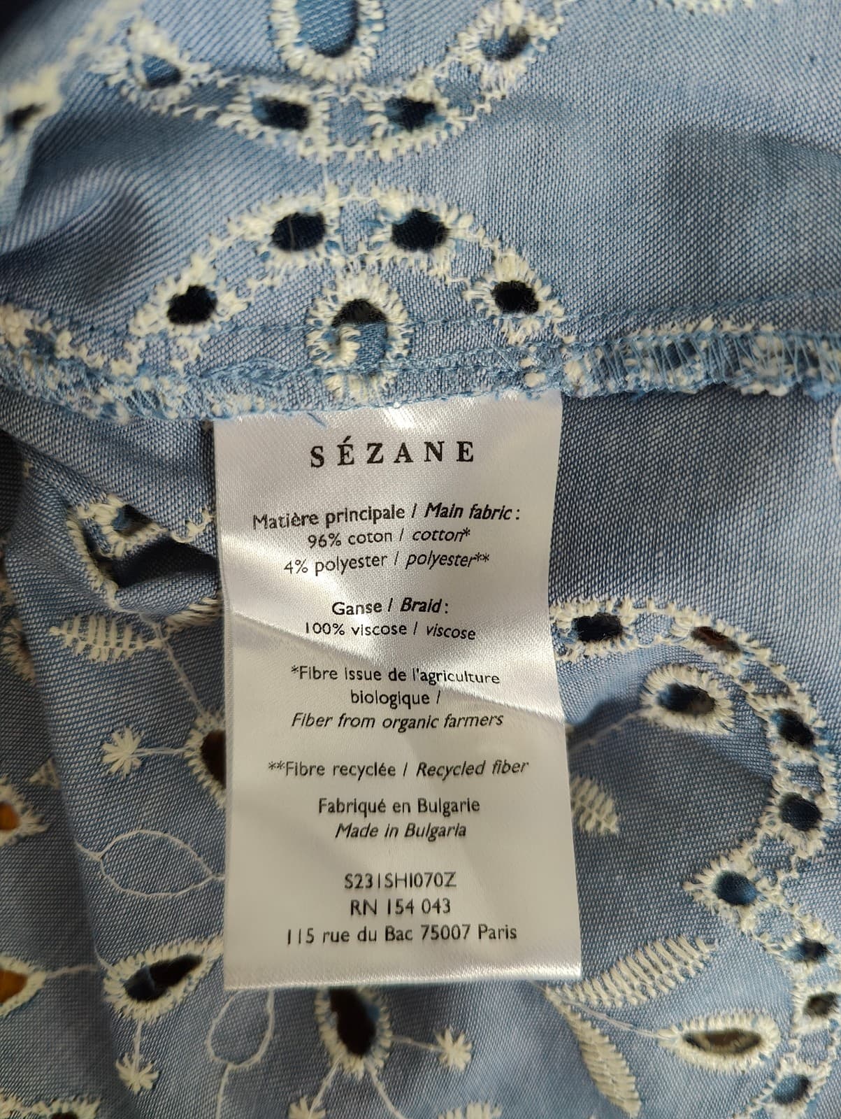 Blouse en broderie anglaise bleue à col volanté Sézane – Taille L — photo 6