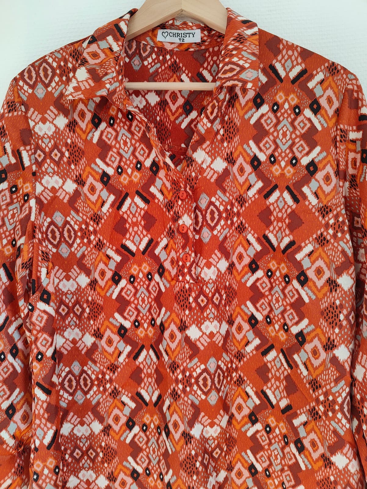 Chemise à imprimé ethnique orange Christy – Taille 2 — photo 2