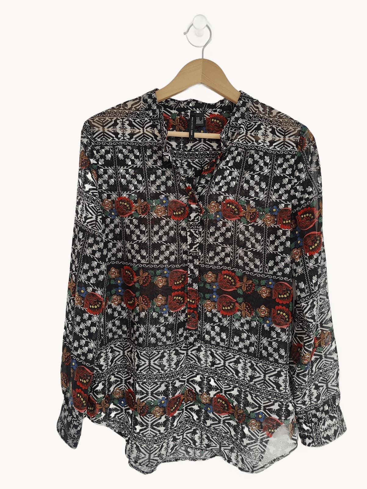 Blouse ethnique fleurie noir et blanc Mango – Taille S — photo 1