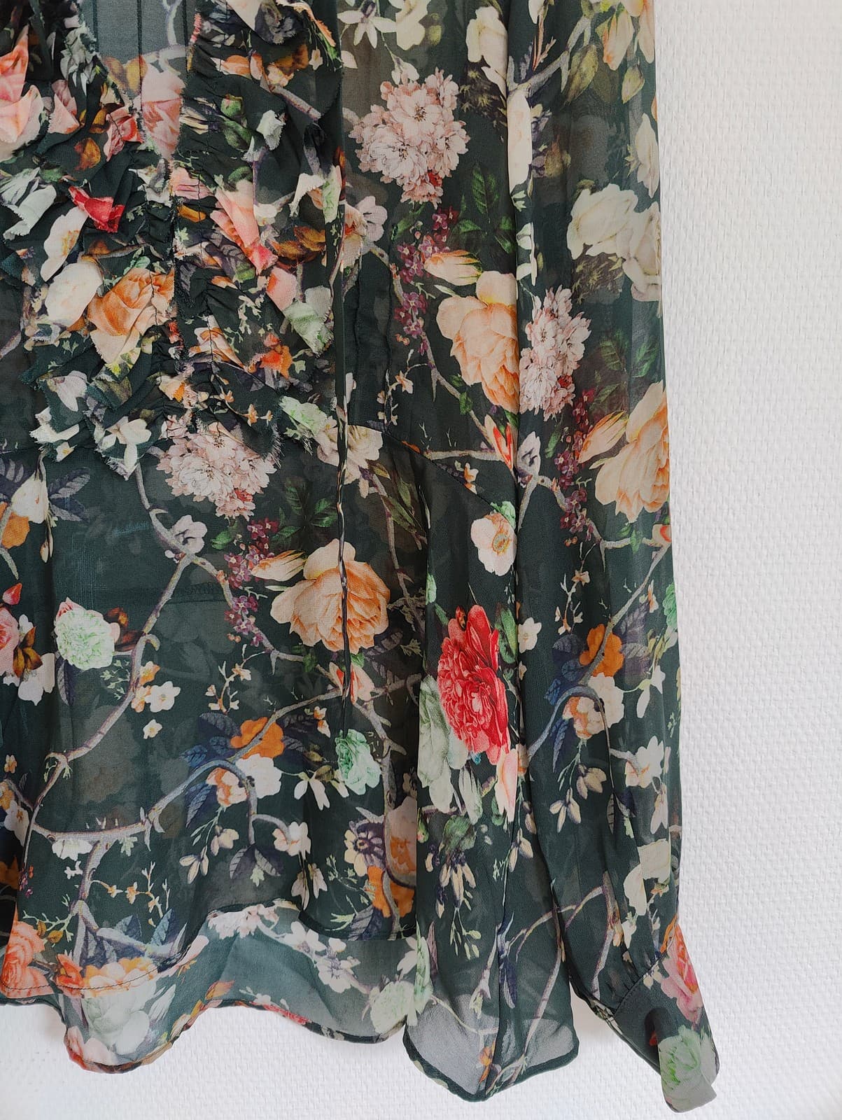 Blouse fleurie vert foncé en mousseline Zara – Taille XS — photo 3