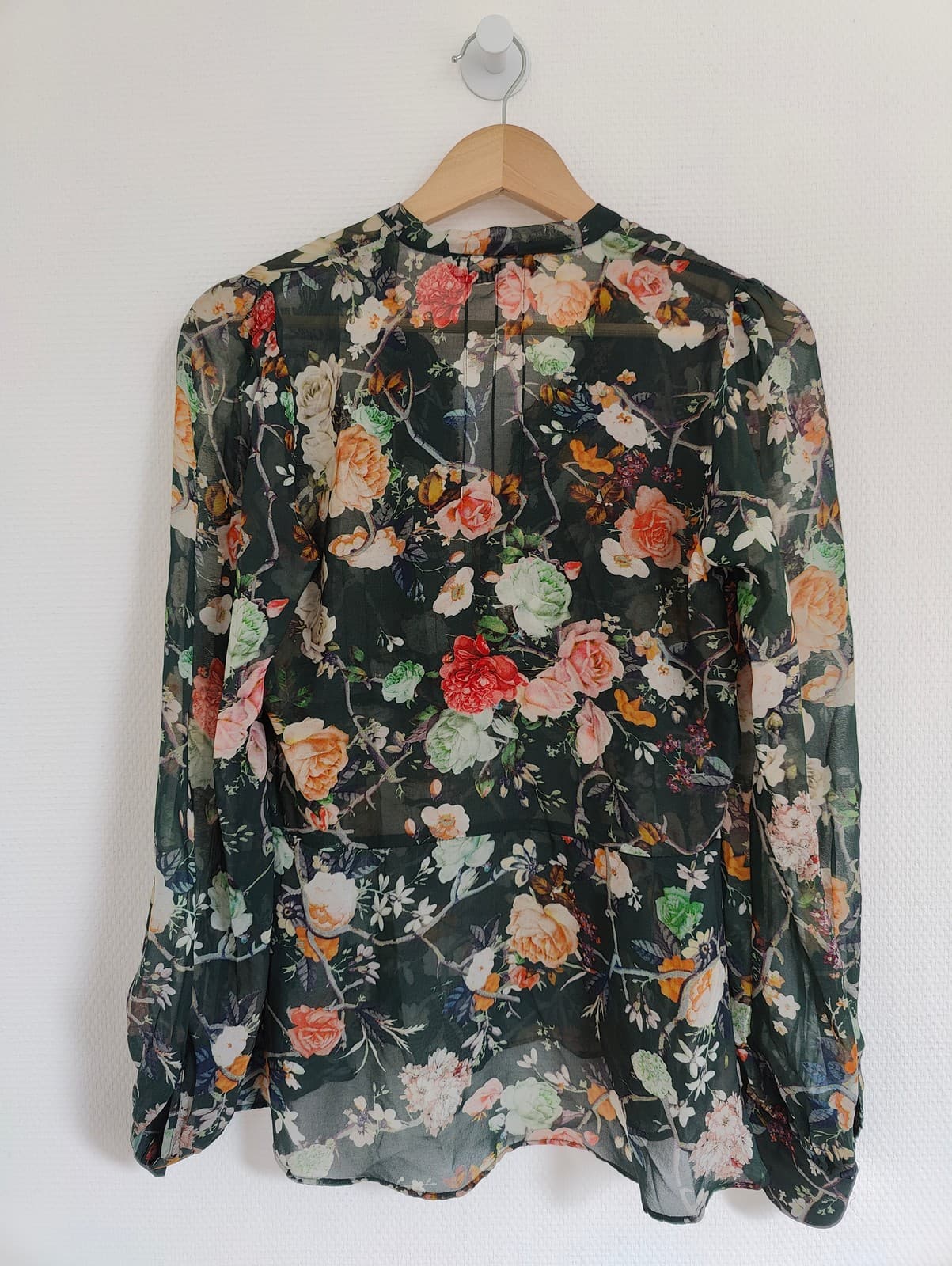 Blouse fleurie vert foncé en mousseline Zara – Taille XS — photo 5