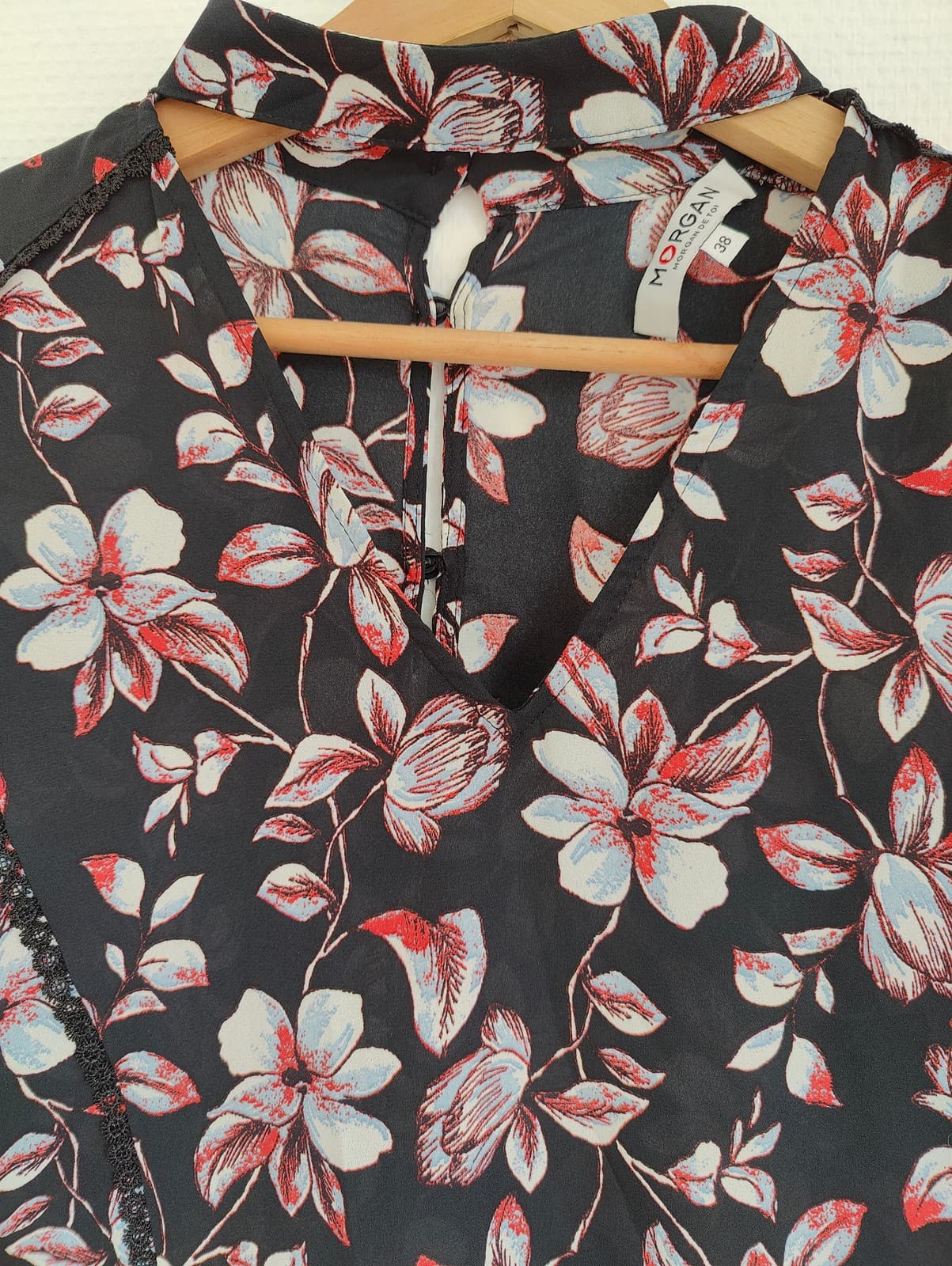 Blouse fleurie noire à manches évasées Morgan – Taille 38 — photo 2