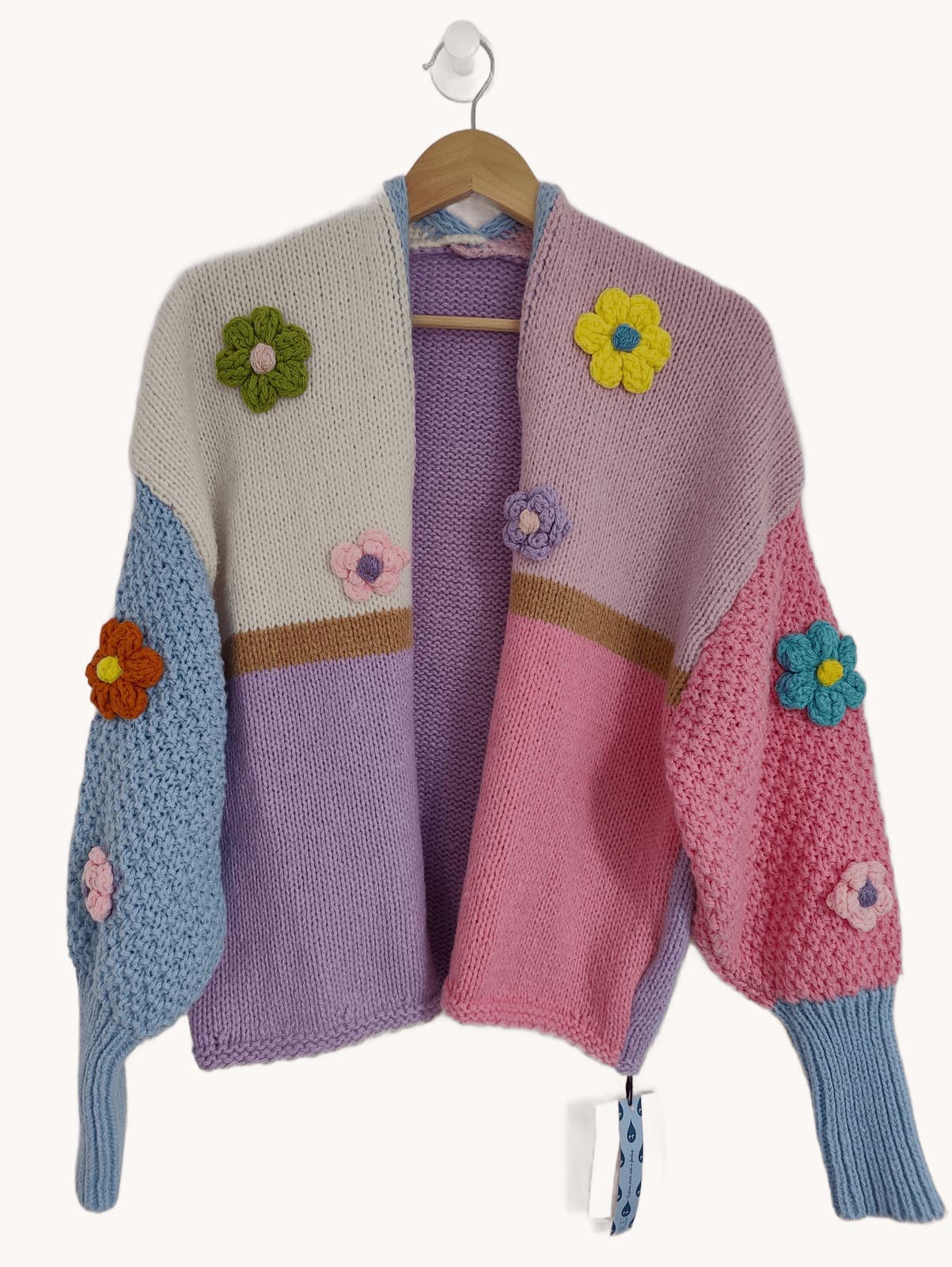 Cardigan colorblock pastel à fleurs au crochet Cider – Taille L — photo 1