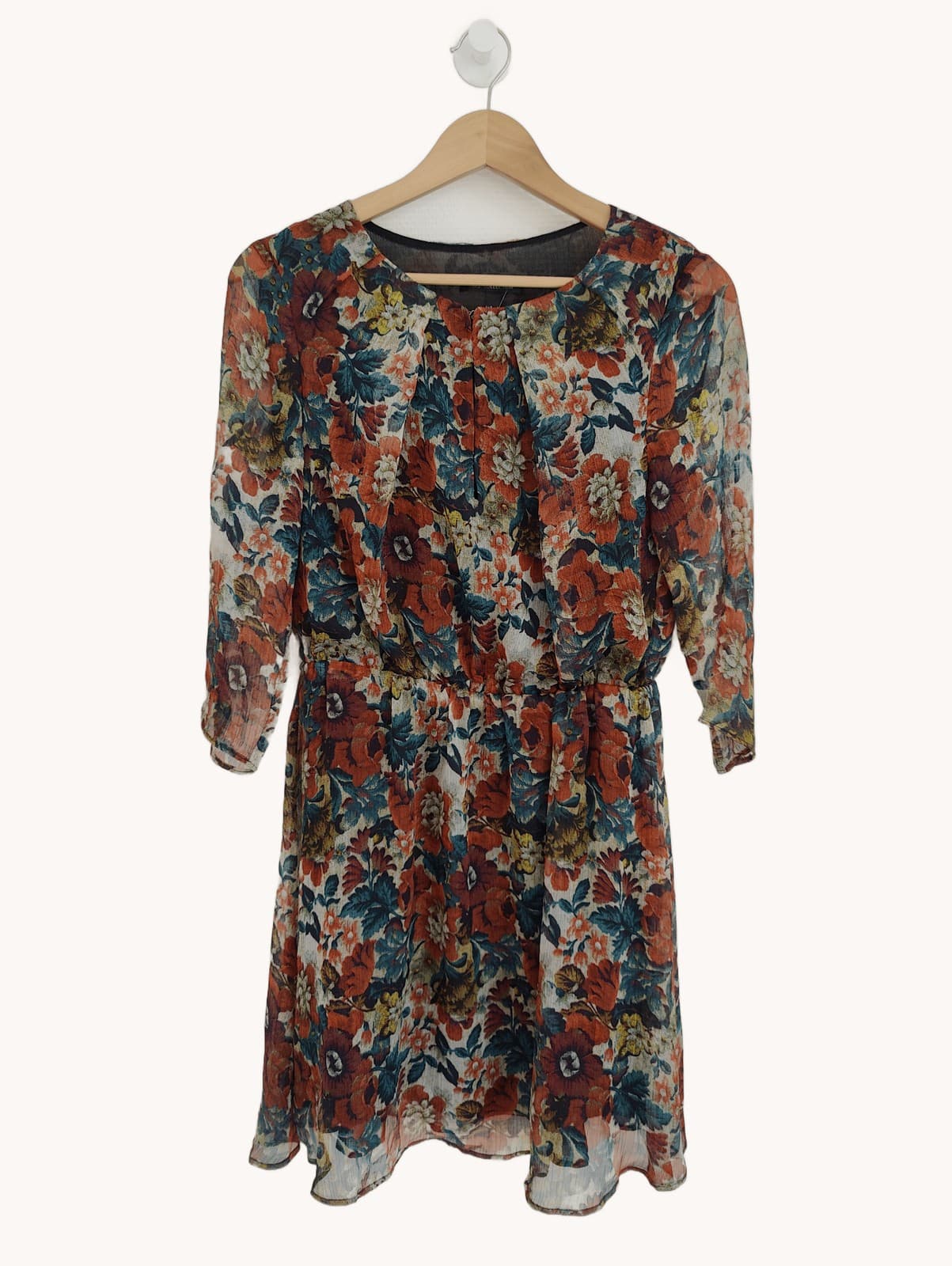 Robe fleurie en mousseline rouille et bleu Mango – Taille M — photo 1