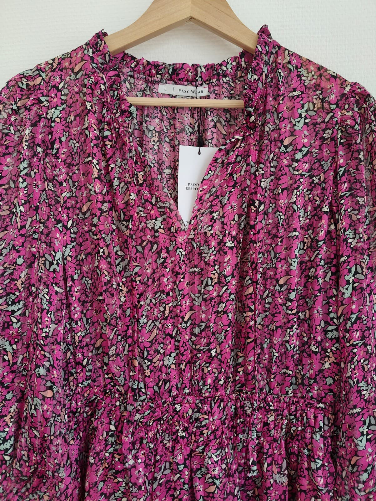 Robe fleurie fuchsia à manches longues Easy Wear – Taille L — photo 2