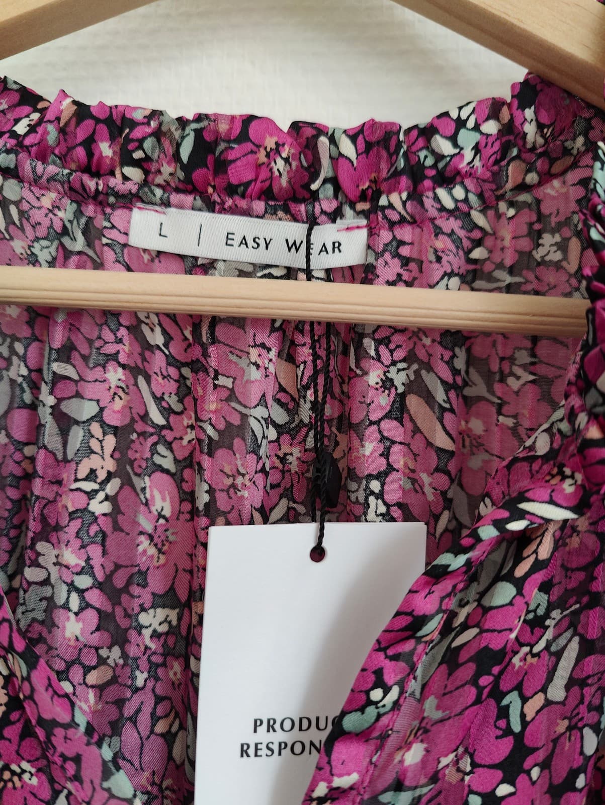 Robe fleurie fuchsia à manches longues Easy Wear – Taille L — photo 4