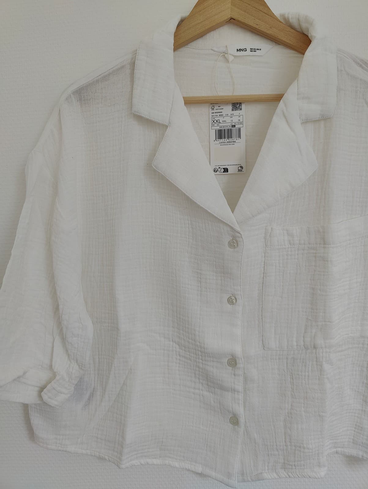 Chemise courte en gaze de coton blanche Mango – Taille XXL — photo 2