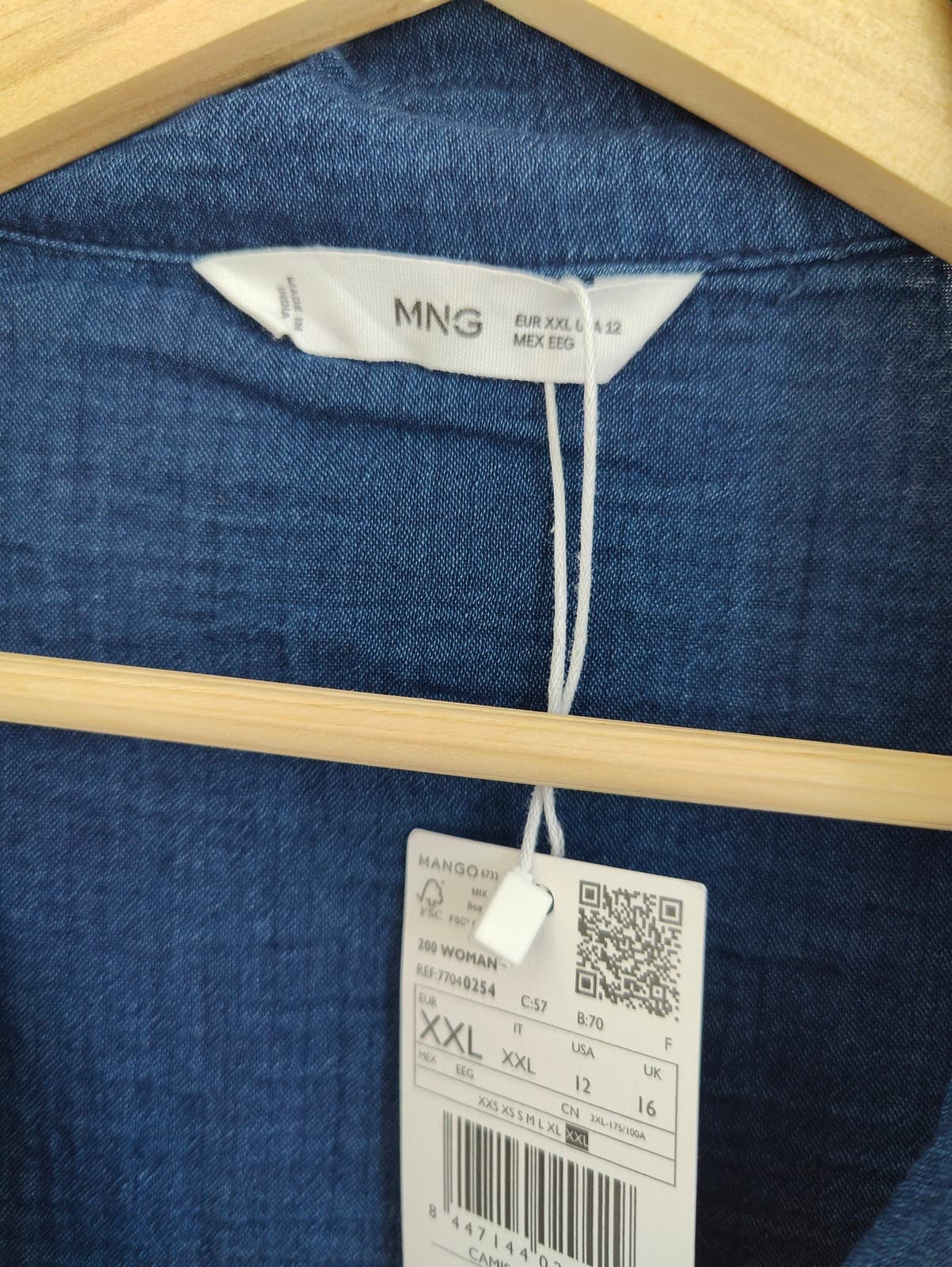 Chemise courte en gaze de coton bleu Mango – Taille XXL — photo 4