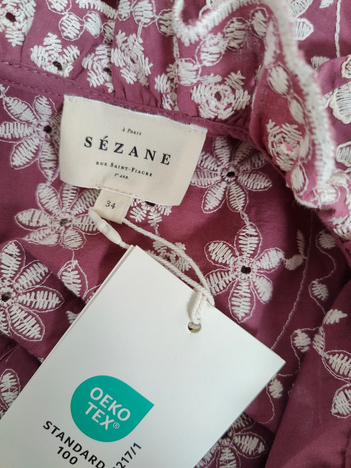 Blouse bordeaux à fleurs brodées Sézane – Taille XS — photo 5
