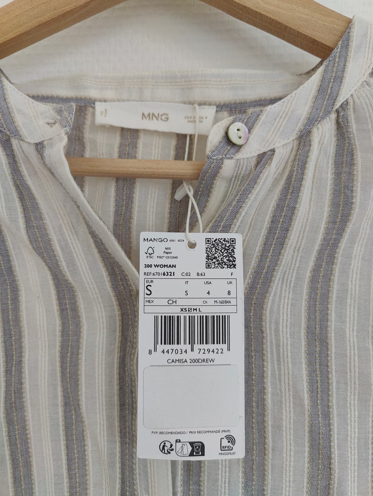 Chemise rayée écru et gris à boutonnage Mango – Taille S — photo 4