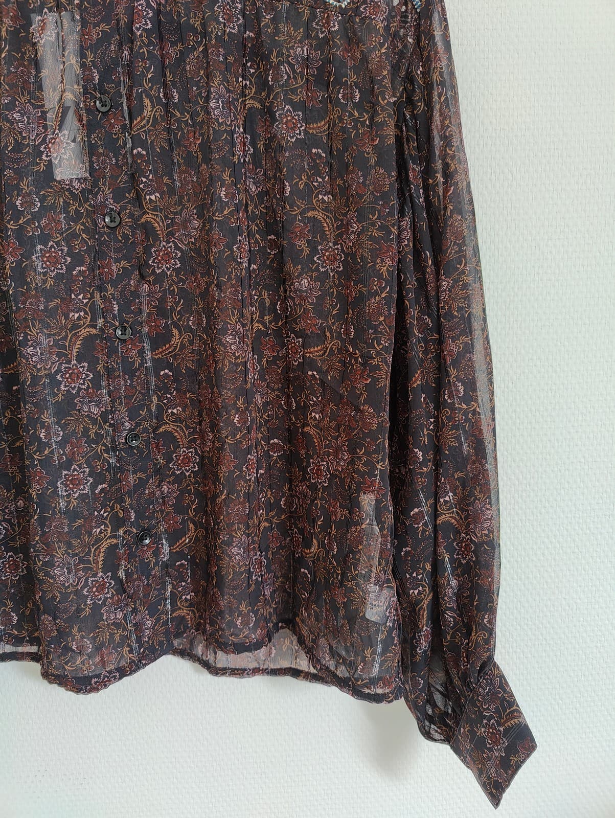 Blouse paisley marron à épaules brodées Zara – Taille S — photo 3