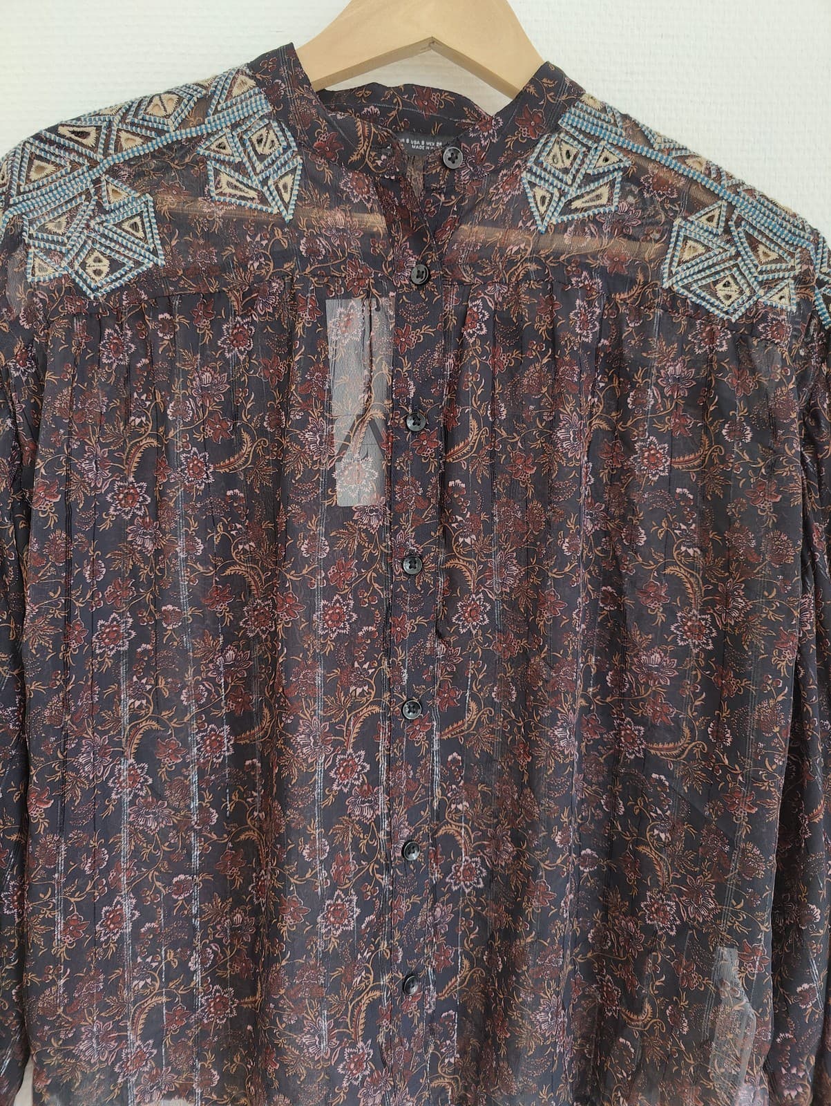 Blouse paisley marron à épaules brodées Zara – Taille S — photo 2