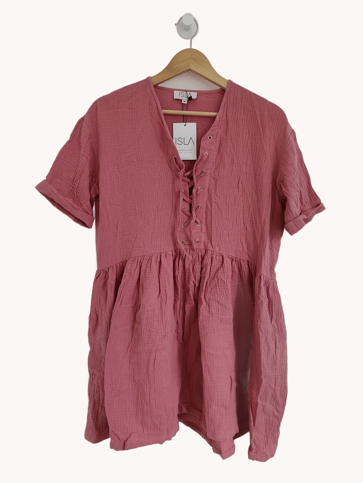 Robe courte ISLA en gaze de coton rose – Taille M — photo 1