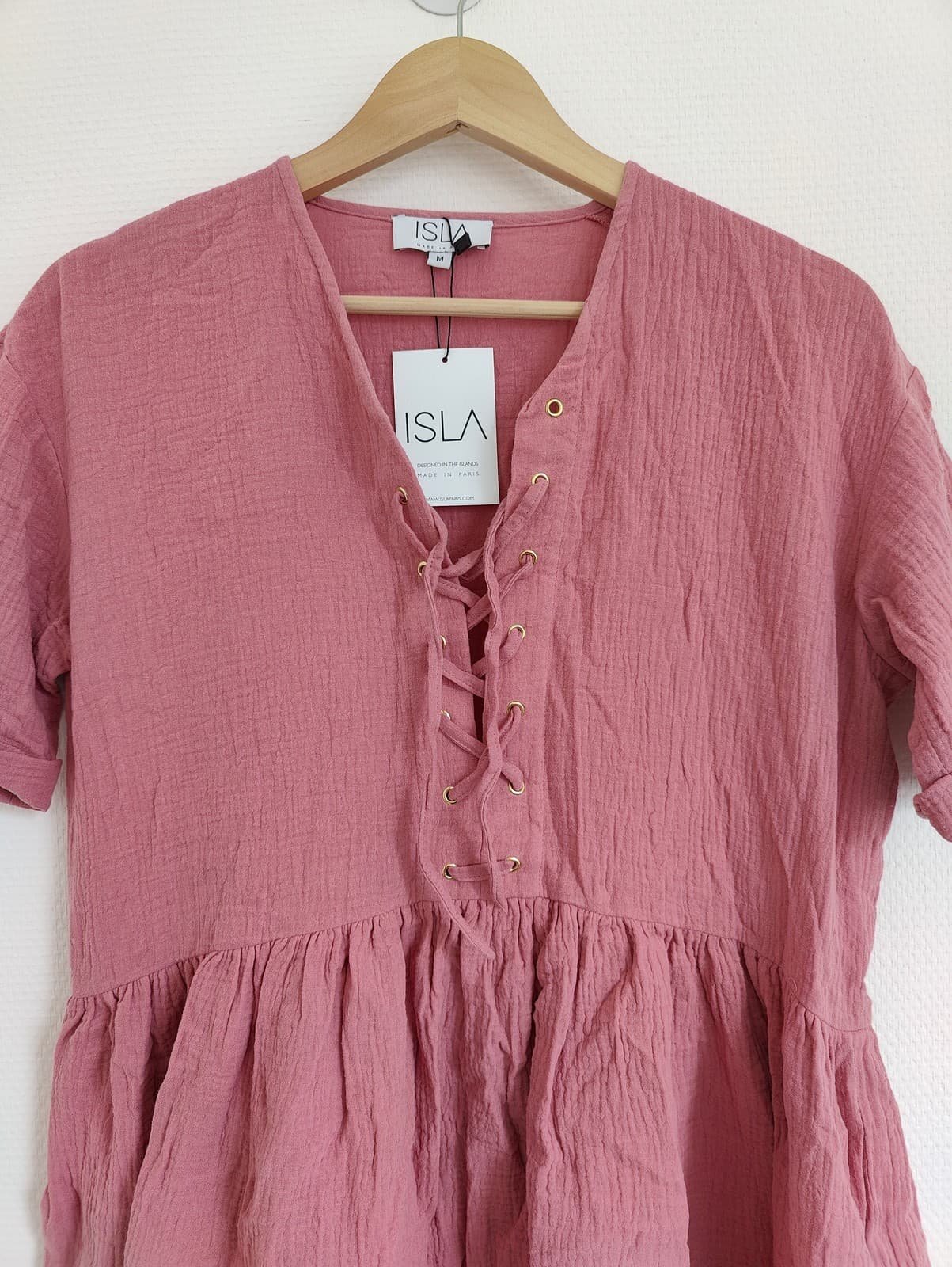 Robe courte ISLA en gaze de coton rose – Taille M — photo 2
