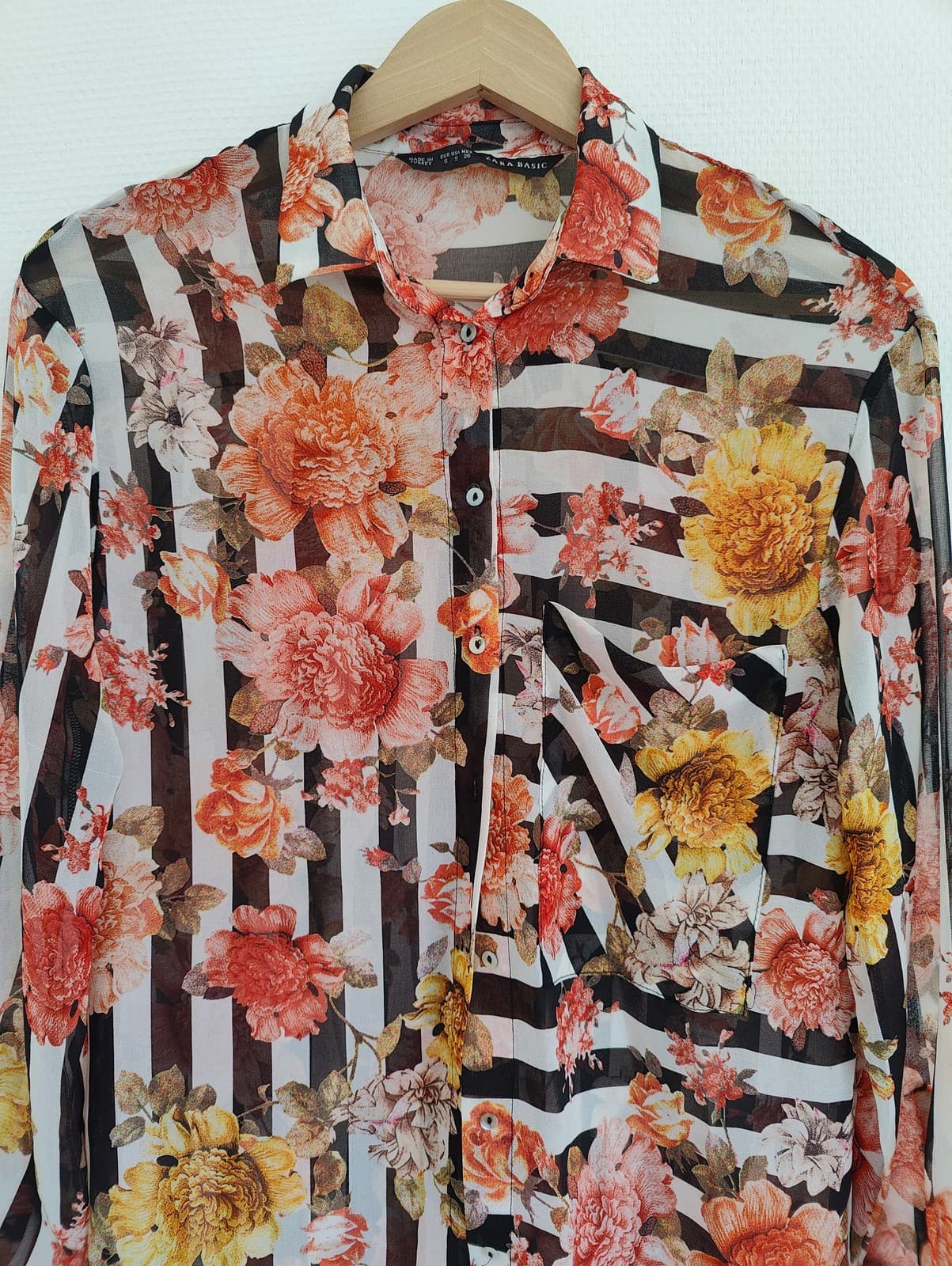 Chemise transparente fleurs et rayures Zara – Taille S — photo 2