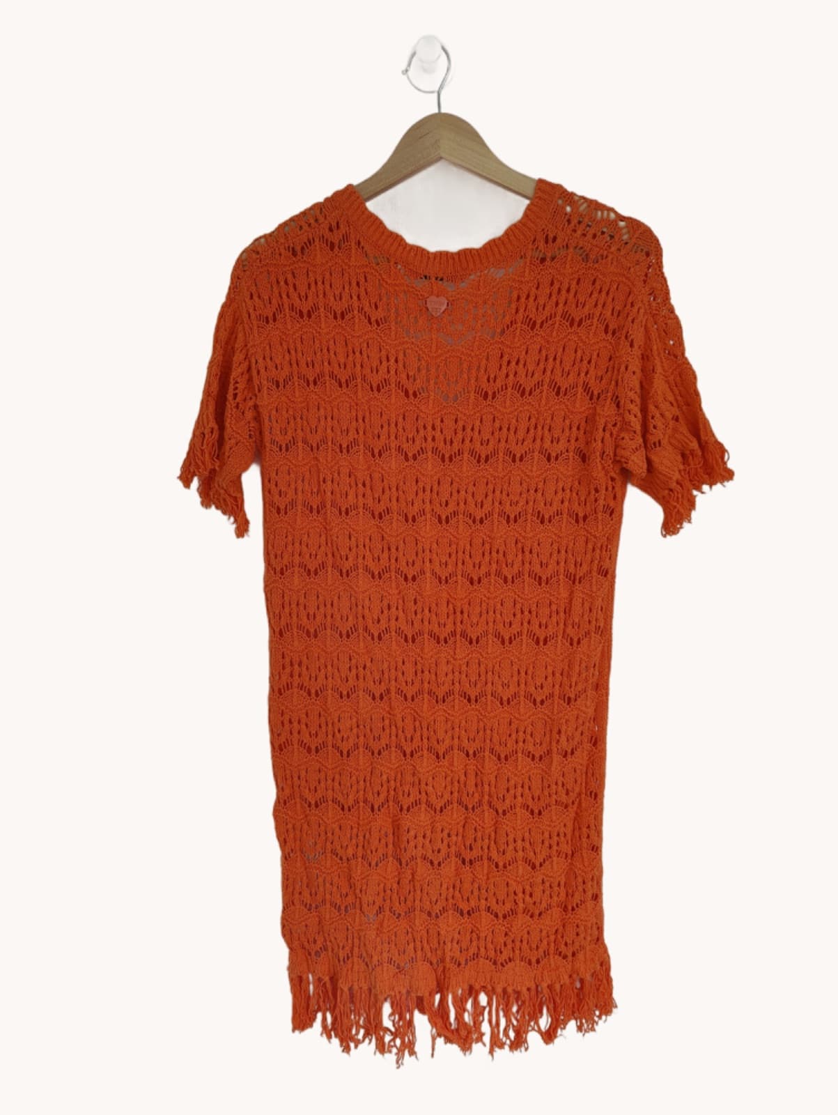 Robe Twinset orange en maille ajourée à franges – Taille S — photo 5