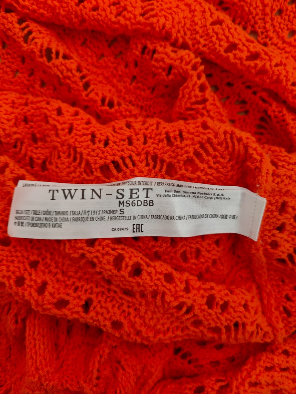 Robe Twinset orange en maille ajourée à franges – Taille S — photo 6