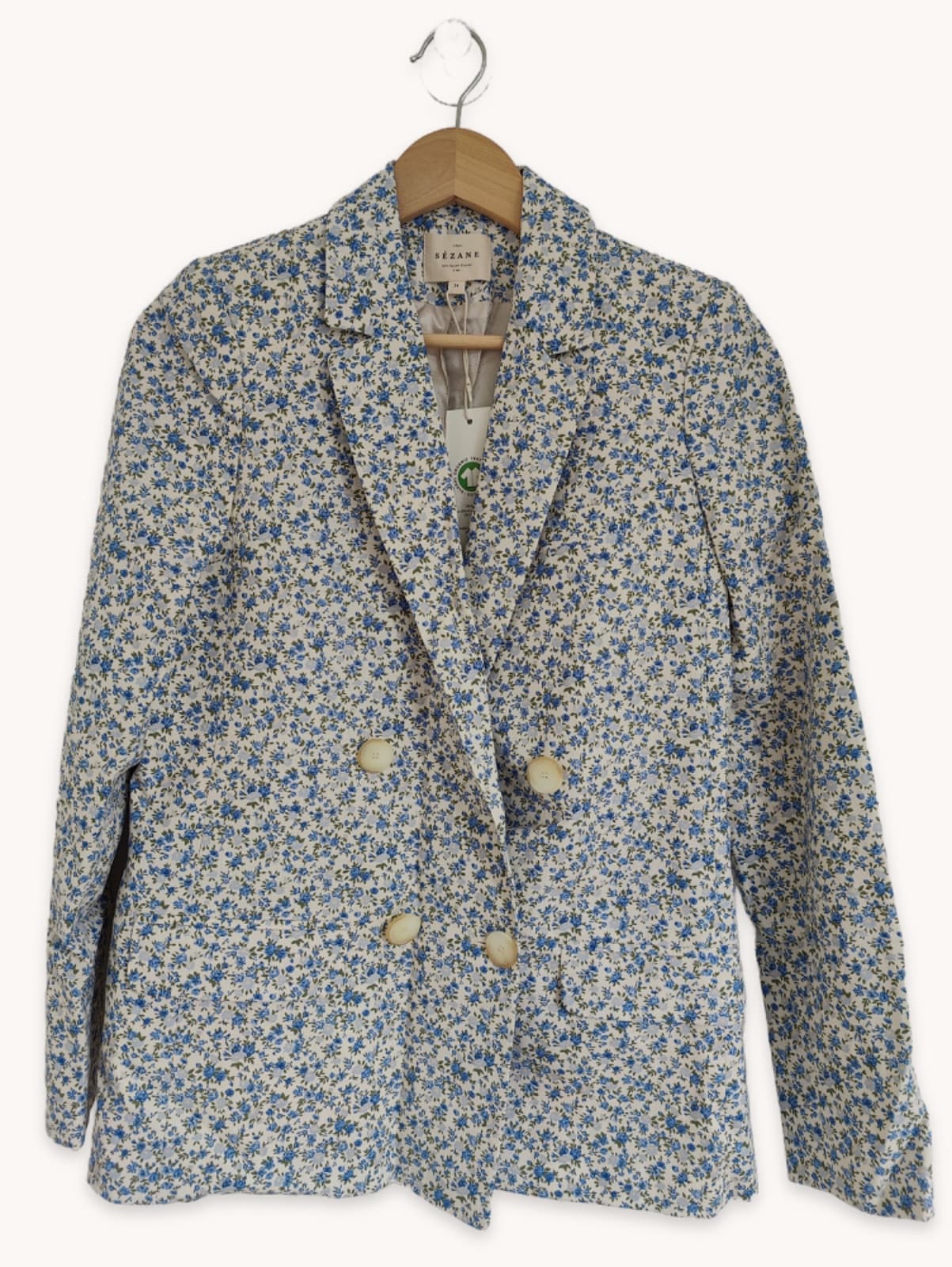 Blazer trespassado florido azul e branco Sézane – Tamanho XS