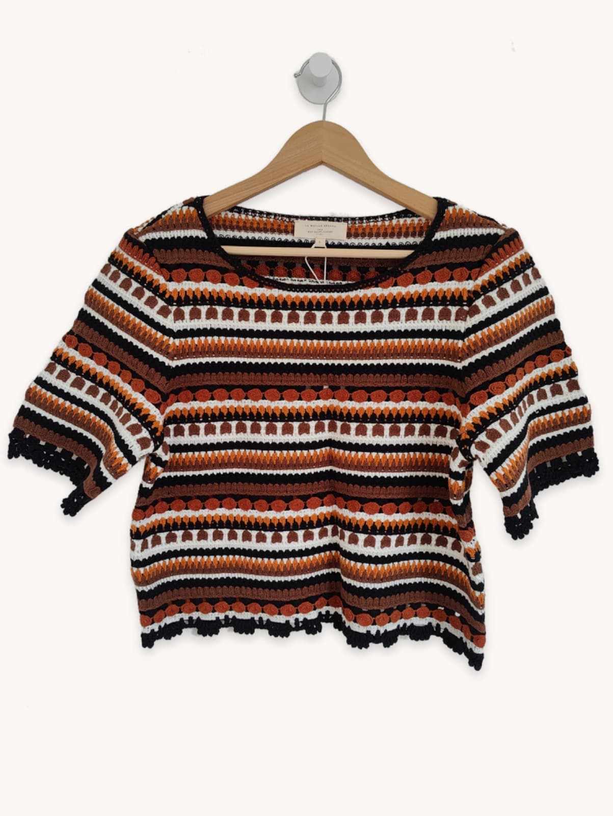 Top court en crochet rayé terracotta Sézane – Taille L — photo 1