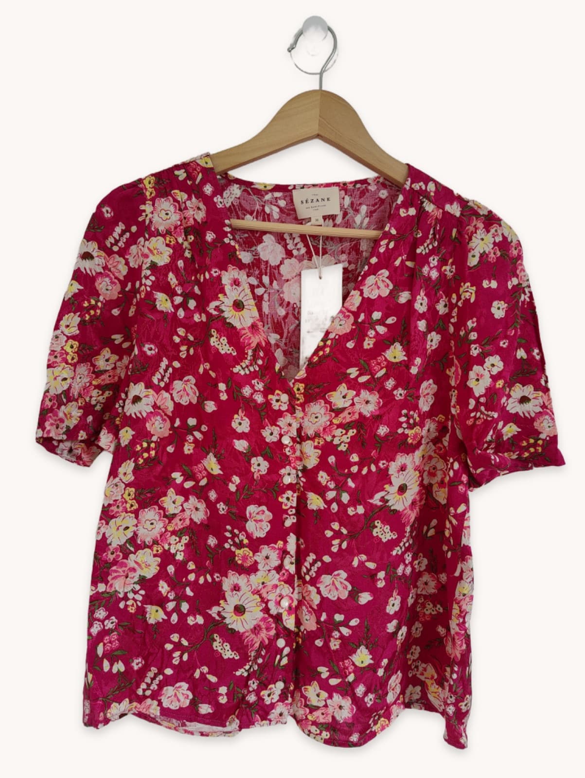 Blouse fleurie fuchsia à col V Sézane – Taille M — photo 1