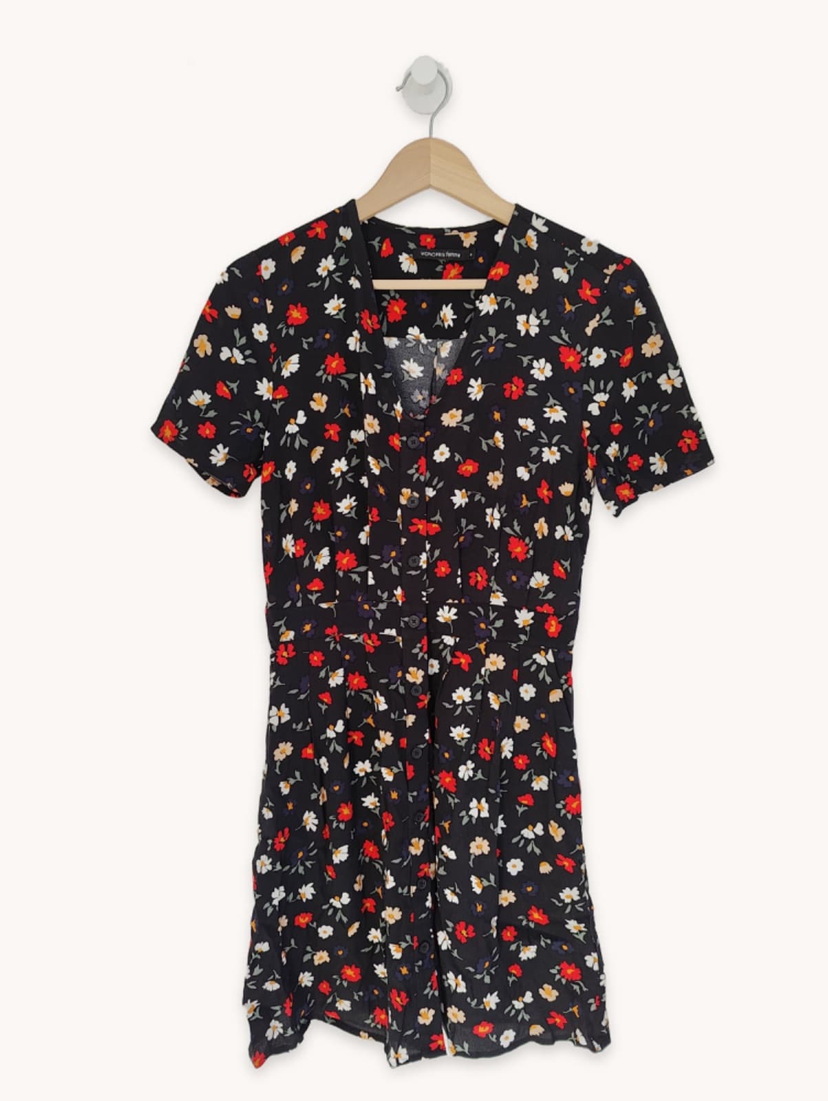 Kurzes schwarzes geblümtes Kleid Monoprix – Größe XS