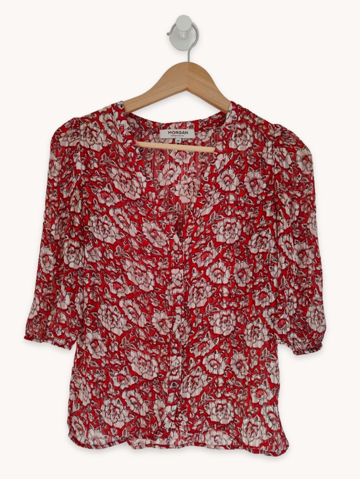 Blouse Morgan fleurie rouge et blanche – Taille XS — photo 1