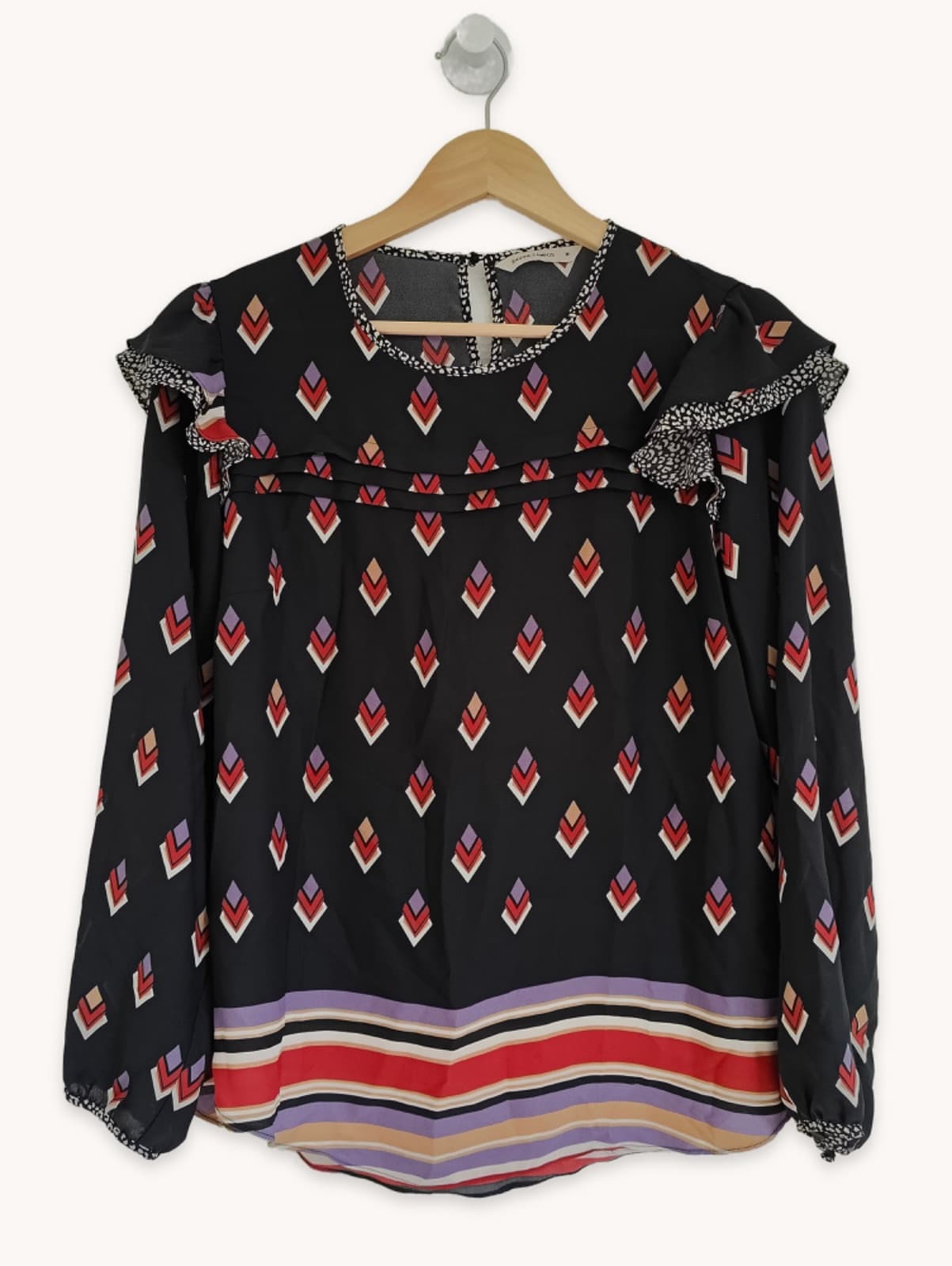 Blouse géométrique noire à losanges Silvina Campos – Taille M — photo 1