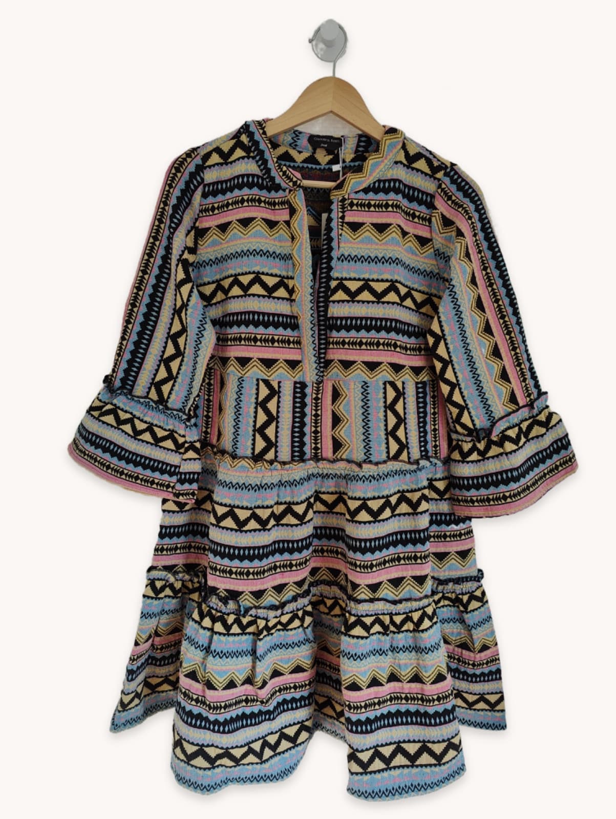 Robe courte imprimée ethnique à volants Colorful Rebel – Taille S — photo 1