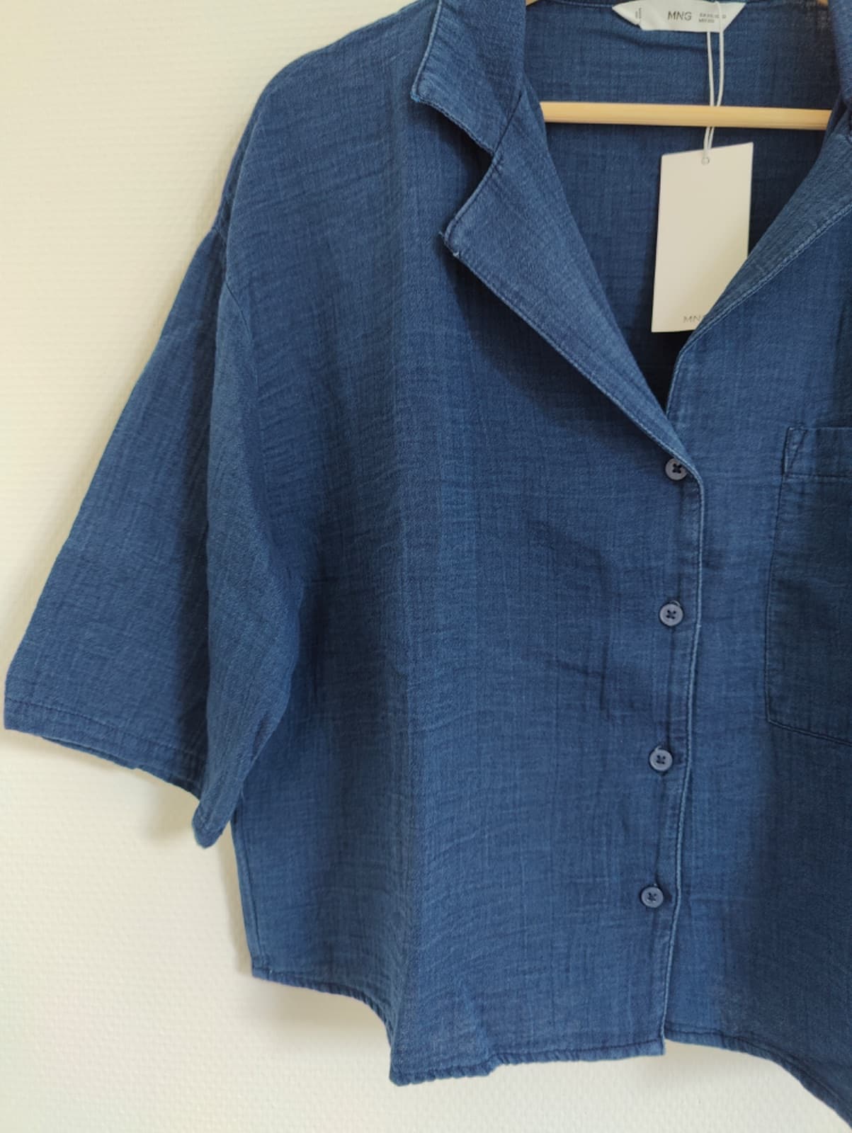 Chemise courte en gaze de coton bleu Mango – Taille XXL — photo 5