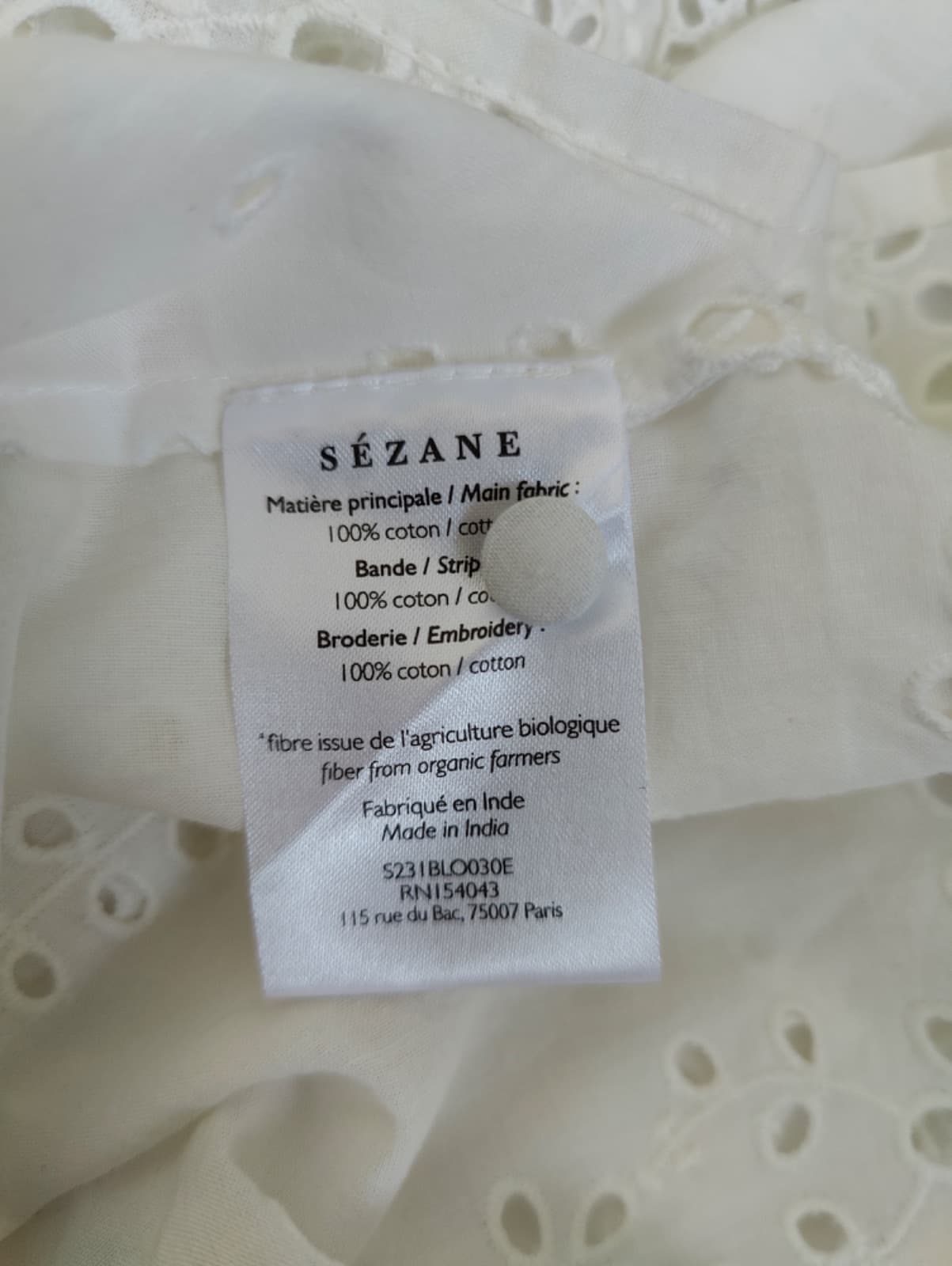 Blouse blanche en broderie anglaise Sézane – Taille 34 — photo 6
