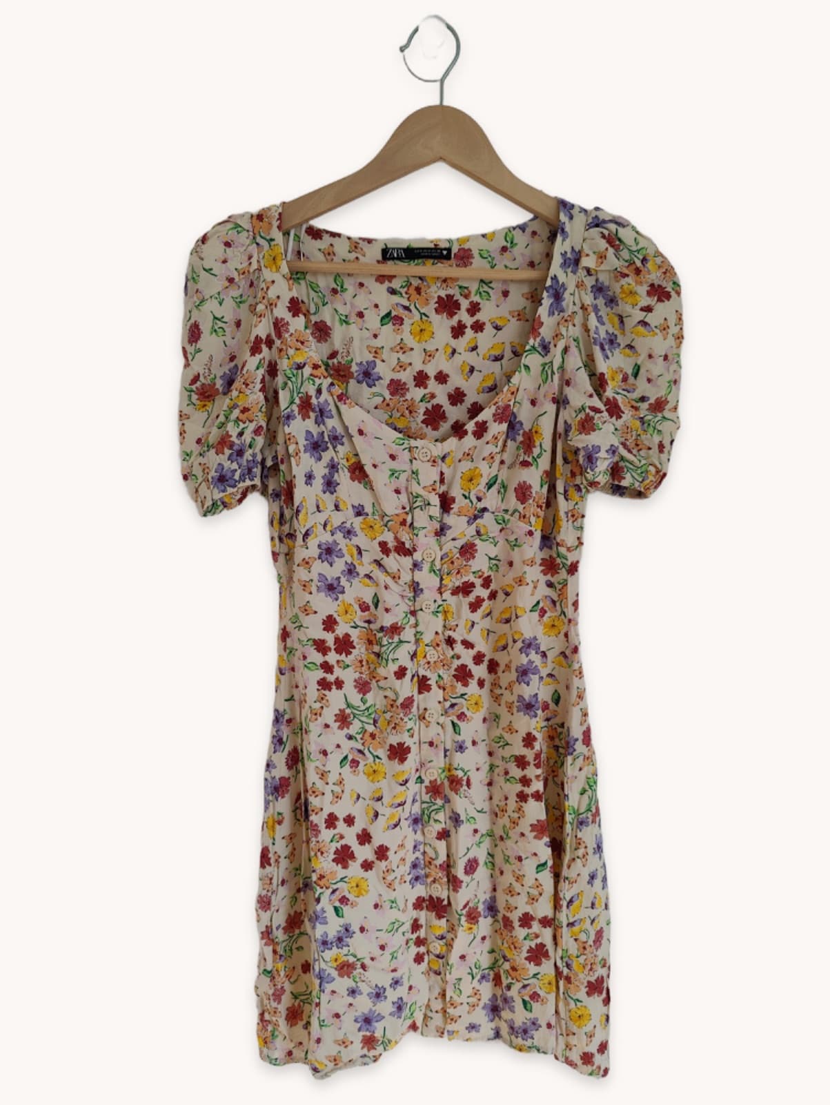 Robe courte fleurie à manches bouffantes Zara – Taille S — photo 1