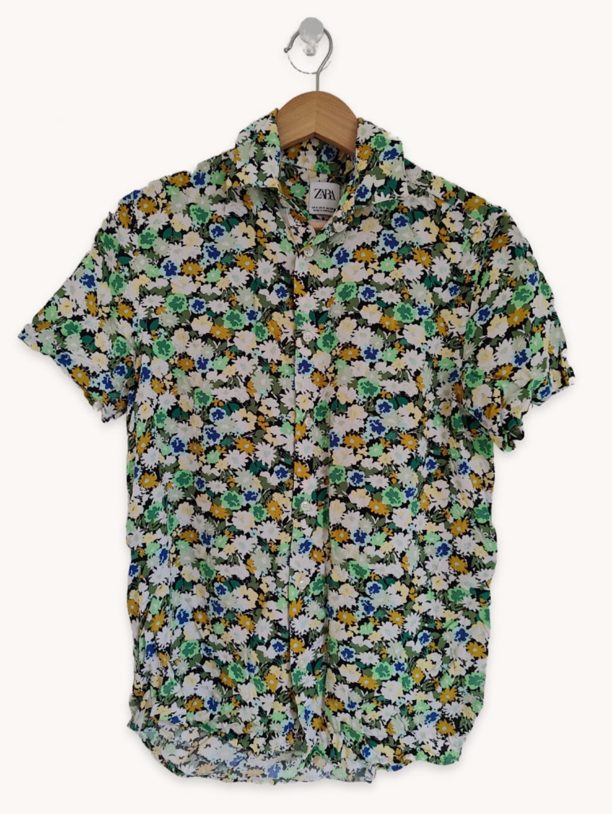 Camisa florida verde e azul Zara – Tamanho S