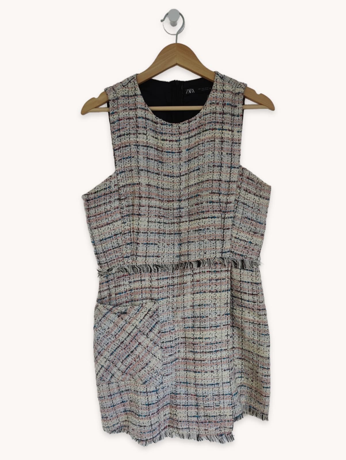 Multicolored tweed dress with fringes — Zara