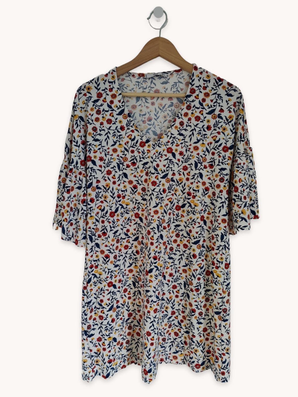 Robe fleurie écrue manches 3/4 Mango – Taille S — photo 1