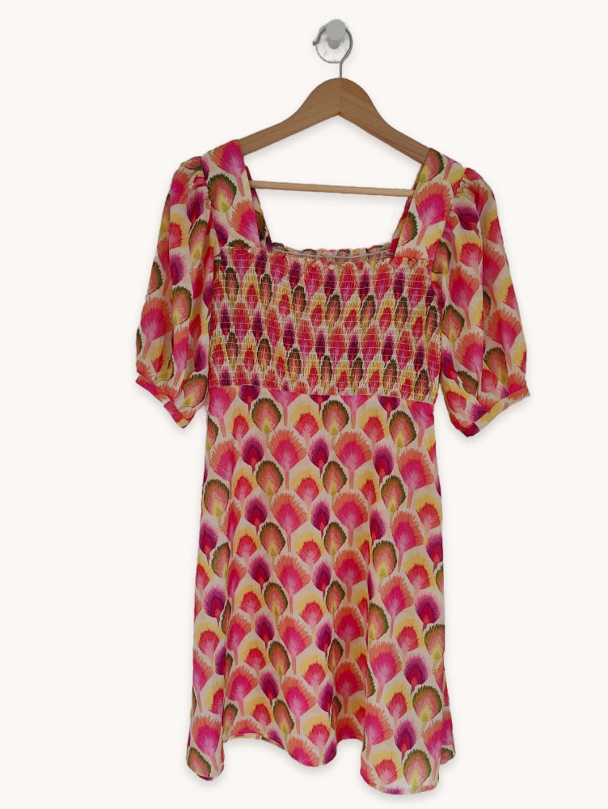 Robe smockée à imprimé plumes Traffic People – Taille S — photo 1
